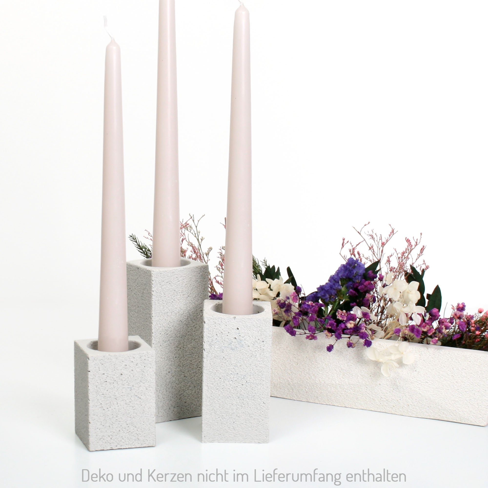 3er-Set), Feder Einzelstück Kerzenständer Design Beton Set aus und Handgegossene Kreative ein Kerzen; (Set, Teelichter Kerzenständer im Unikat 3er für jedes