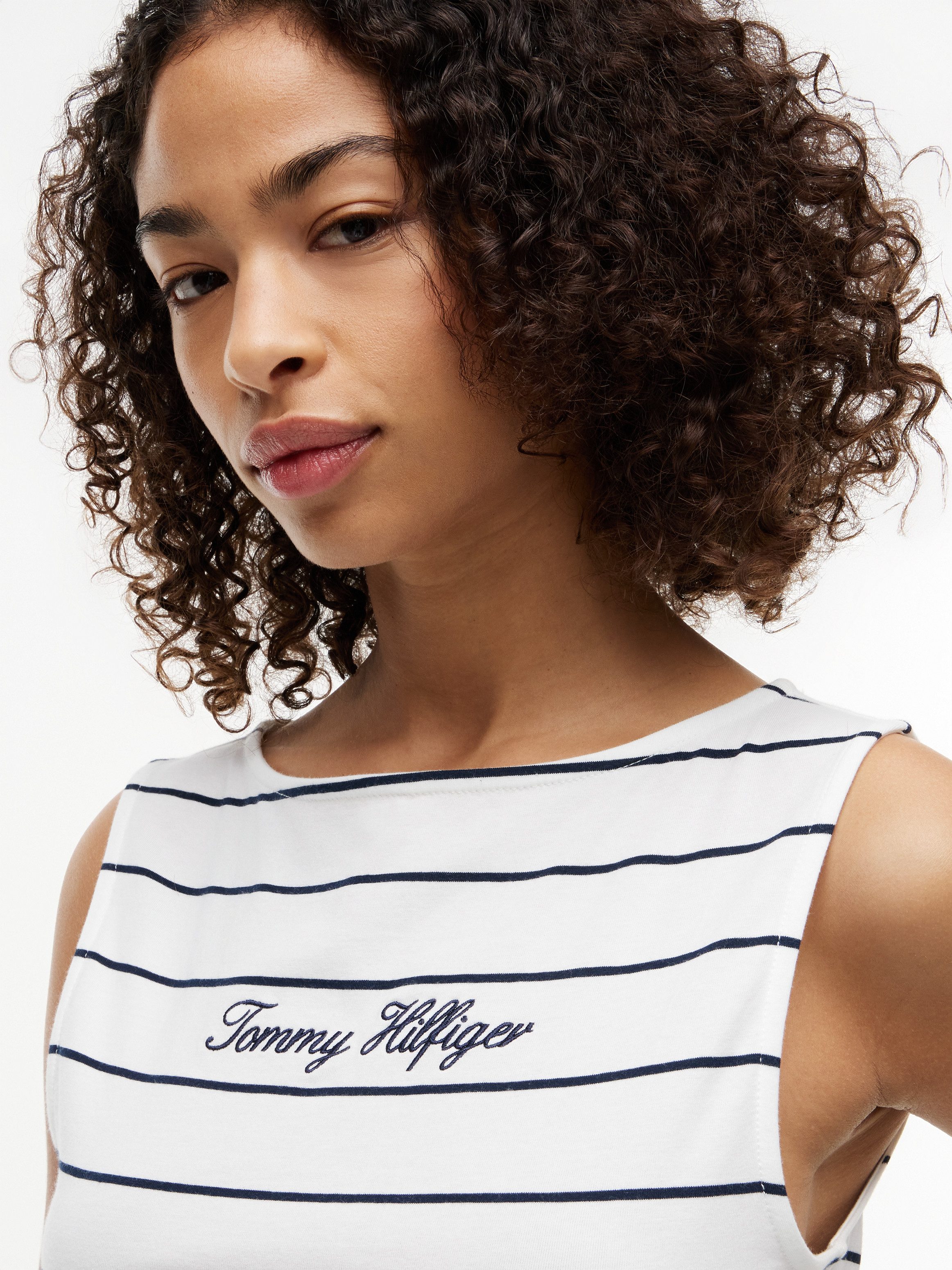 Tommy Hilfiger Tanktop CLASSIC SCRIPT BOAT-NK TOP Baumwollmischung, U-Boot Ausschnitt