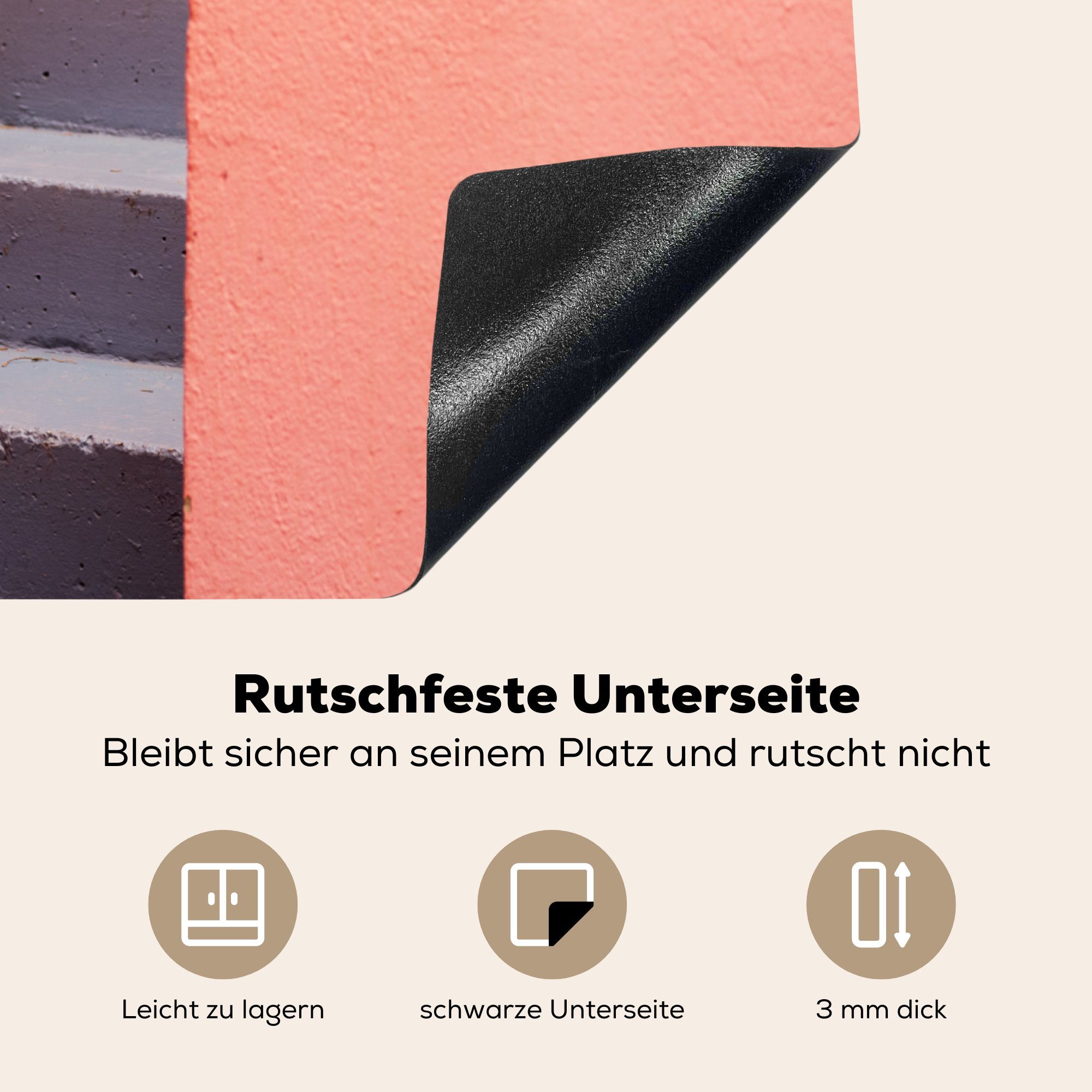 MuchoWow Herdblende-/Abdeckplatte Treppe - Architektur - Rosa 60x52 Ceranfeldabdeckung Vinyl, - Mobile Pastell, tlg), (1 nutzbar, Arbeitsfläche cm