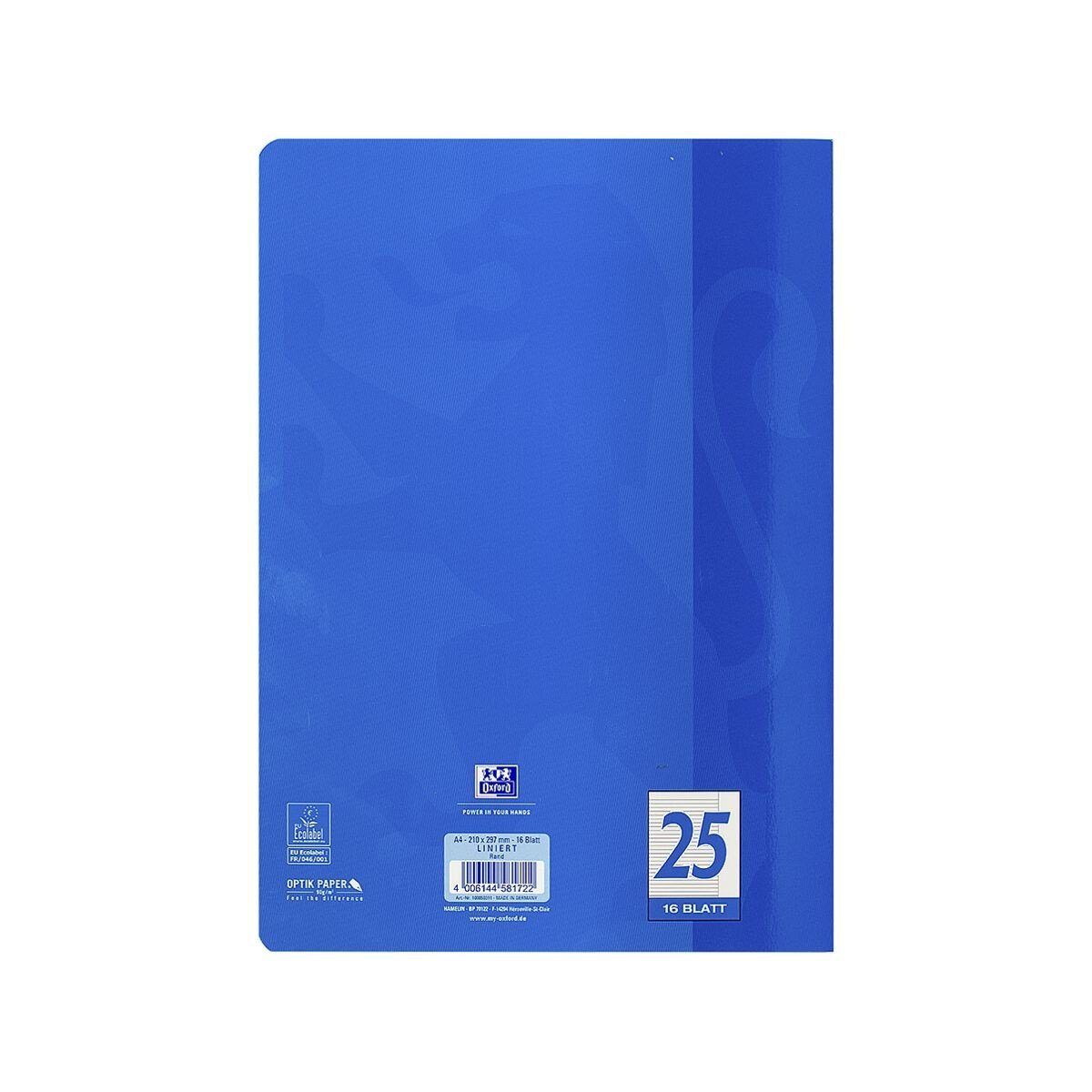 OXFORD Schulheft Schule, A4, liniert (Lineatur 25), Außenrand, ungelocht, 16 Blatt