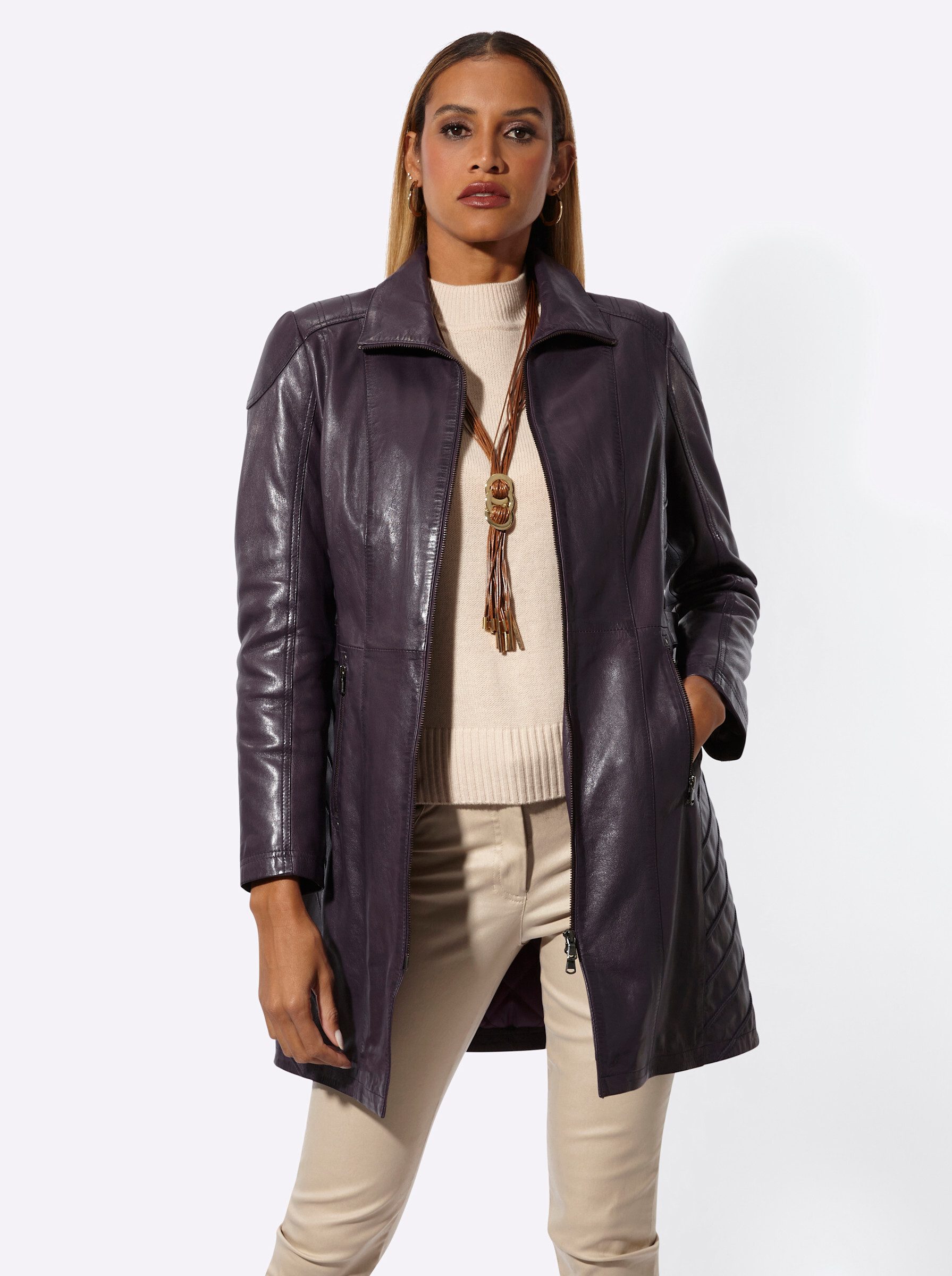 Mainpol Allwetterjacke Lammnappa-Lederjacke Langarm