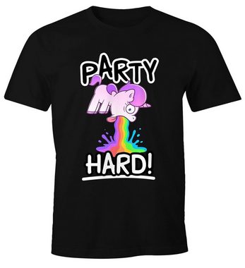 MoonWorks Print-Shirt Herren T-Shirt Party Hard kotzendes Einhorn Comic-Stil Saufshirt Fun-Shirt Spruch lustig Moonworks® mit Print