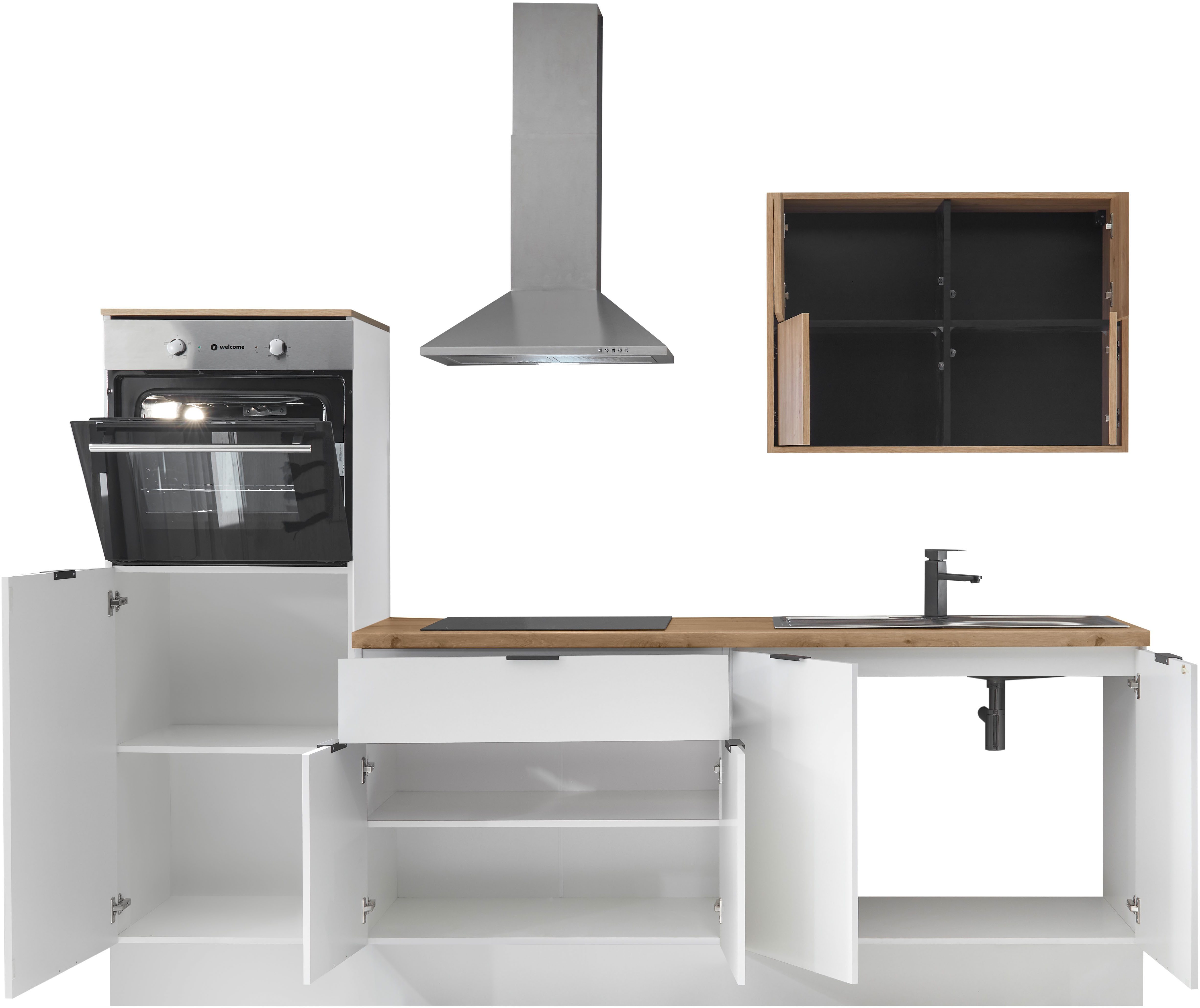 KOCHSTATION Küchenzeile KS-Georgia, mit 38mm starker Arbeitsplatte, Breite 250 cm, wahlweise mit E-Geräten und Kühlschrank – Bild 4 von 5