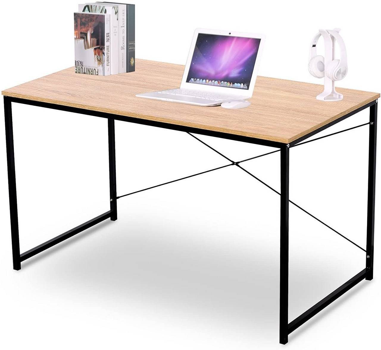 Schreibtisch natur Schreibtisch, & modernem Holz Woltu Stahl aus Design in