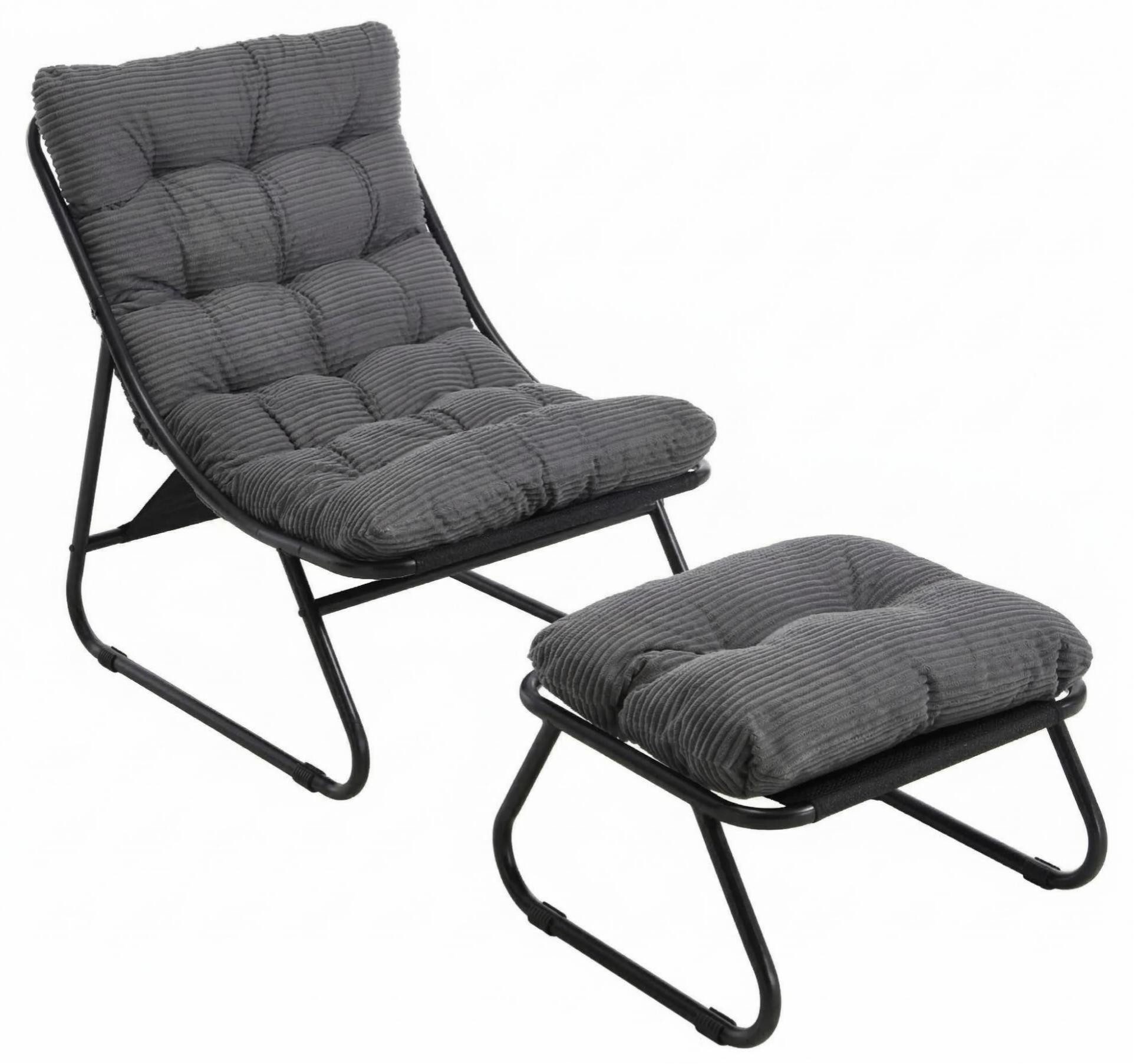 LVHOM Loungesessel mit Hocker, wasserdichtem Stahlrahmen, ergonomisch, für In-/Outdoor (Relaxsessel, bequeme Sitzfläche, Hocker als temporärer Sitz/Schuhwechselbank, rutschfestes Design, rostfreier Metallrahmen, Tragfähigkeit 130 kg), für Garten, Balkon, Wohnzimmer, Schlafzimmer, Arbeitszimmer, Innenhöfe