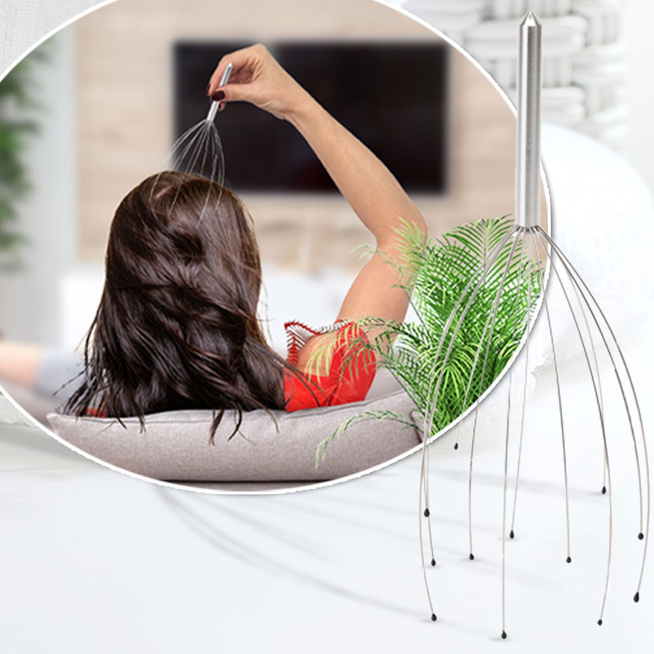 Casativo Massagebürste Kopfmassage Spinne mit 12 Wohlfühl-Noppen & glattem Griff Entspannung, 1-tlg., 1er-Set & 2er-Set & 4er-Set, 12 flexible Massage-Fühler mit sanften Wohlfühl-Noppen/belebt Körper