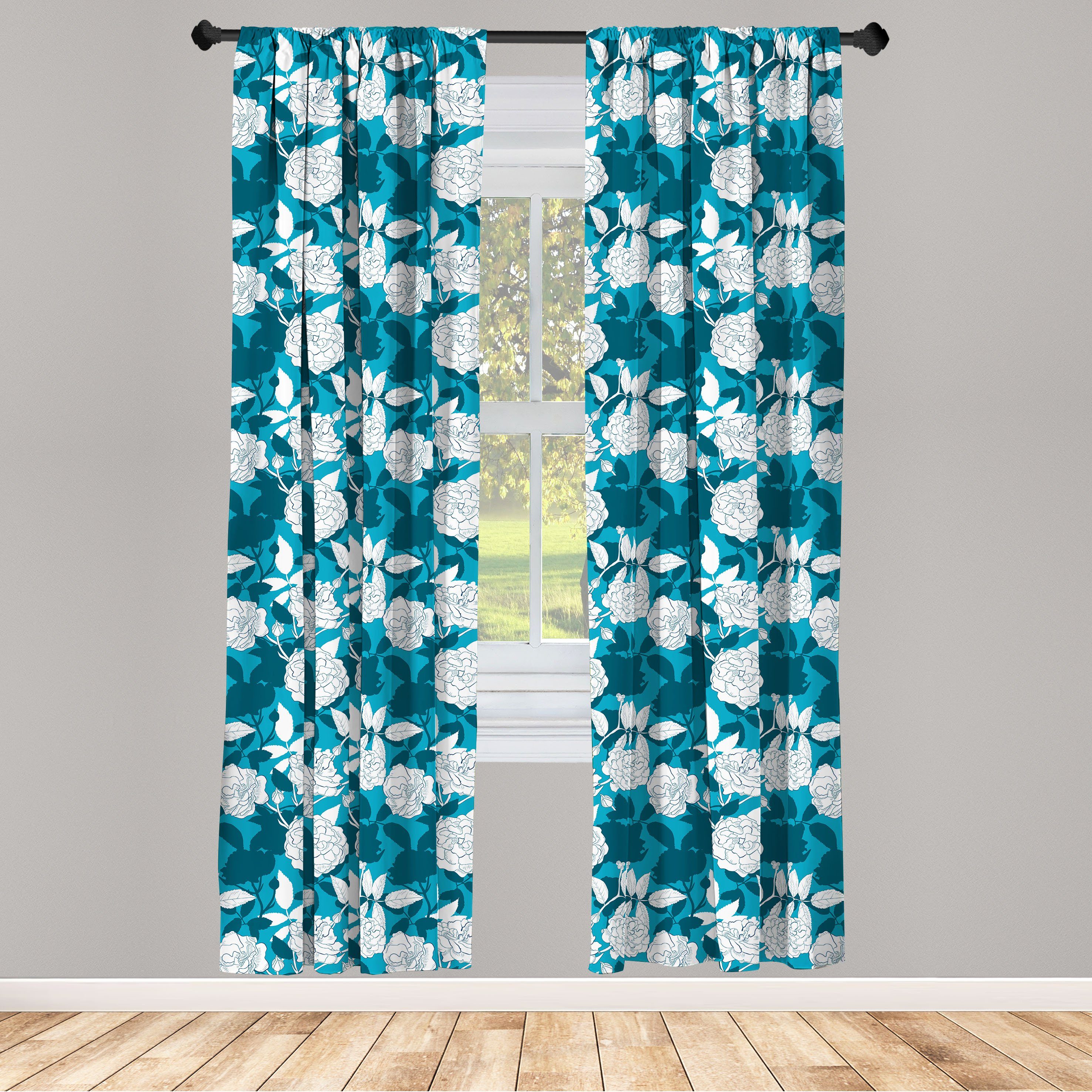 Gardine Vorhang für Wohnzimmer Schlafzimmer Dekor, Abakuhaus, Microfaser, Blume Rose Silhouetten