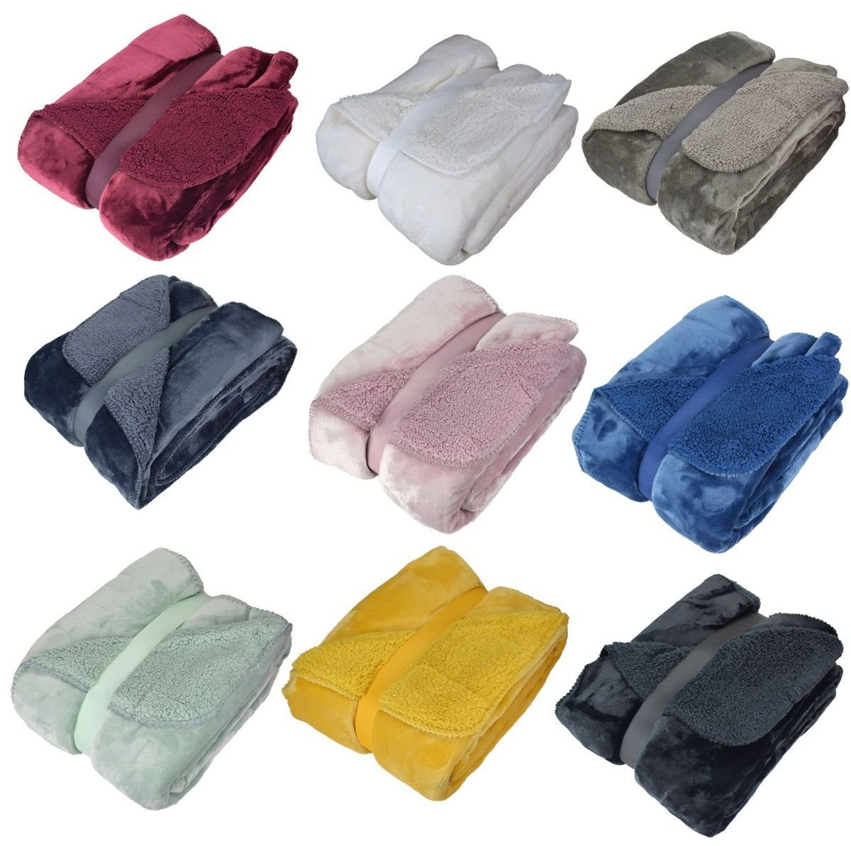 Wohndecke Kuscheldecke mit Flanell und Sherpa 150x200cm Kuscheldecke in 9 F günstig online kaufen