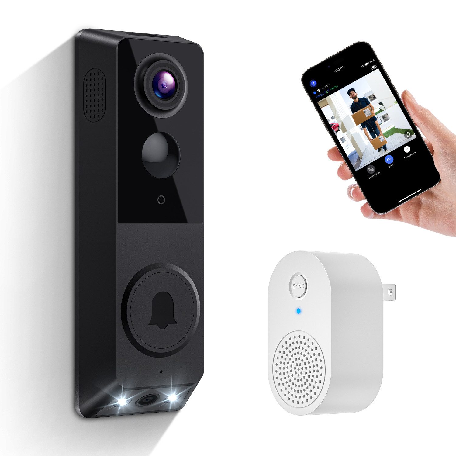 CkeyiN Smart Home Türklingel Kabellose Video-Türklingel mit 2 Kamera, 1080P, 2.4GHz Wi-Fi (Außenbereich, PIR-Personenerkennung, Nachtsicht, 2-Wege-Audio)