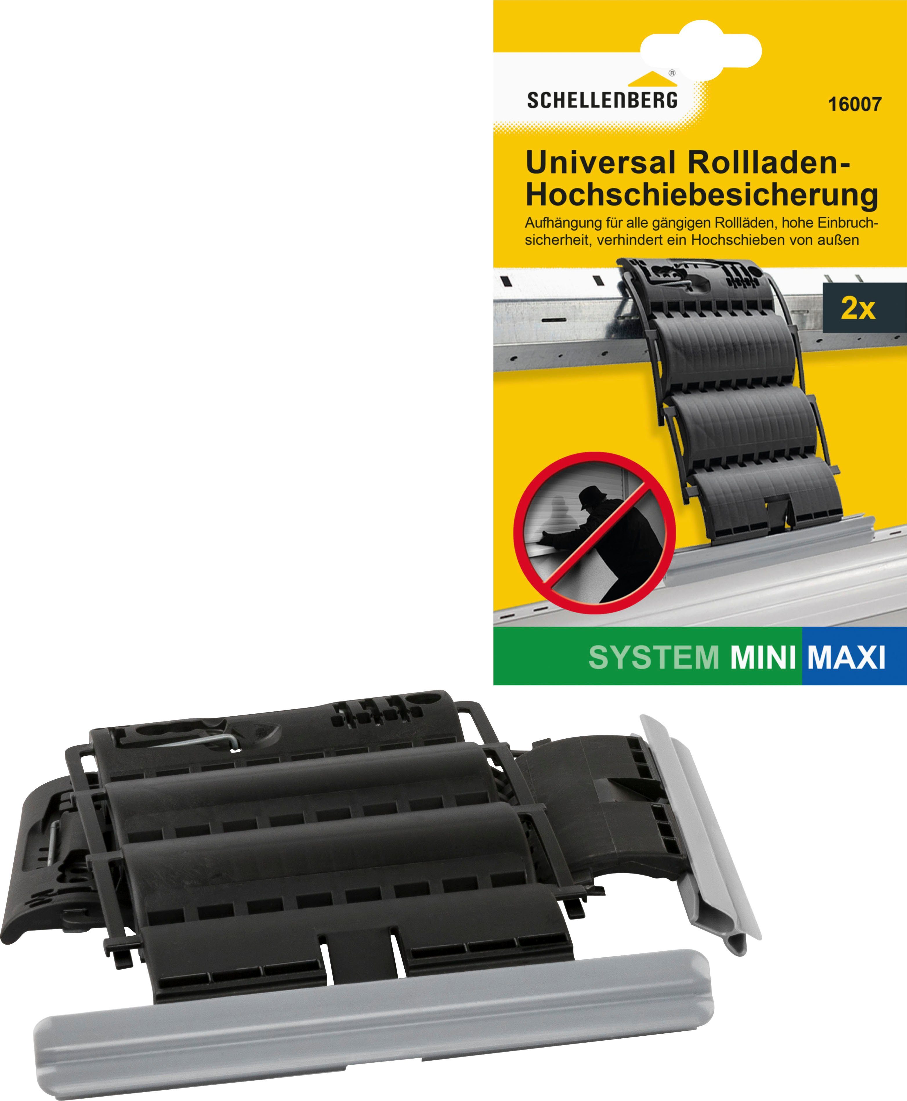 SCHELLENBERG Rollladensicherung Universal Hochschiebesicherung, feste Wellenverbinder (Set, 2-tlg), Rollladen-Sicherung, System Mini und Maxi, einbruchshemmend