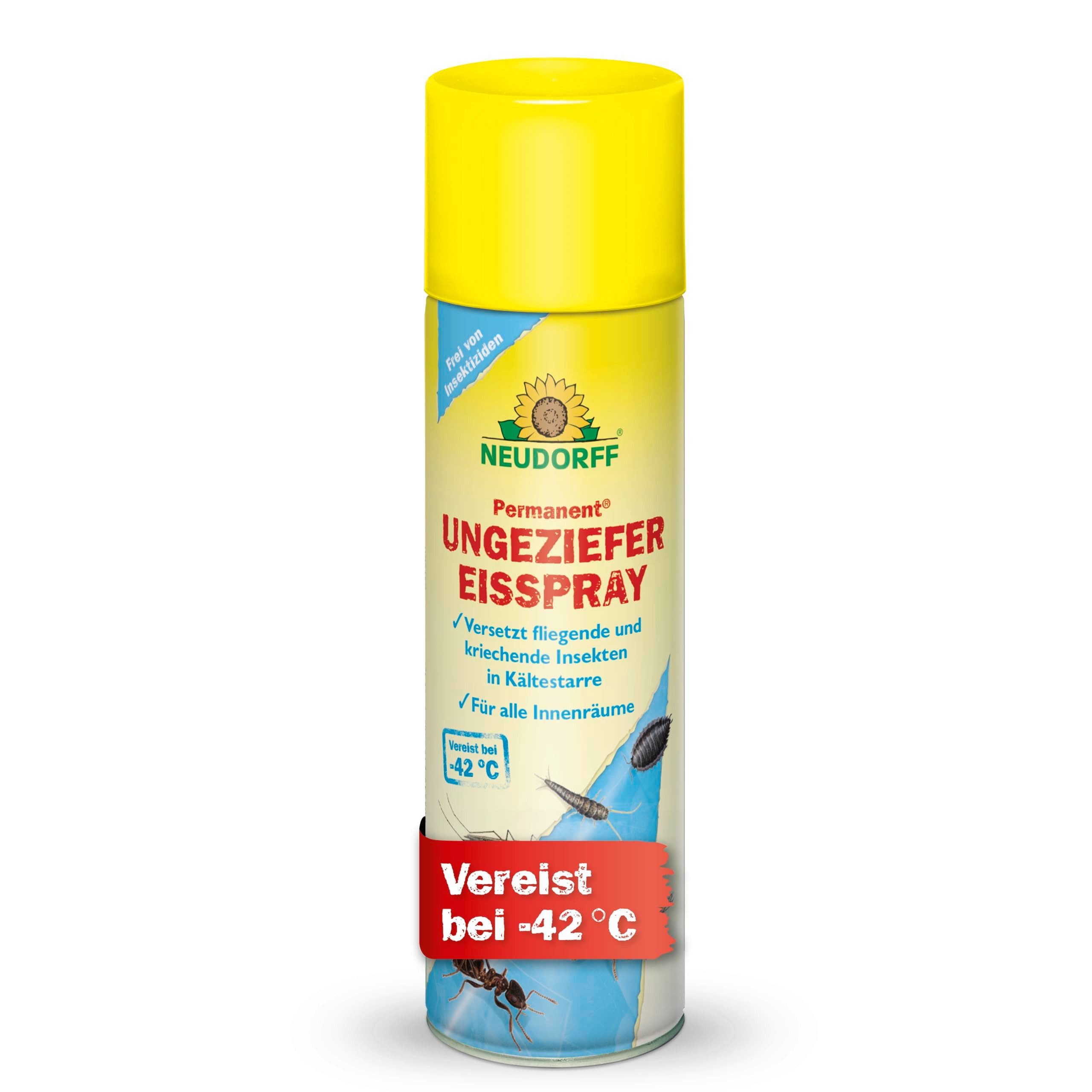 Neudorff Insektenspray Permanent UngezieferEisSpray 500 ml - insektizidfrei, 0.5 l, Vereist bei - 42°C fliegende und kriechende Insekten, wie Ameisen, Silberfische, Fliegen und Wespen, Insektizidfreies EisSpray mit Kälteeffekt bis -42 °C