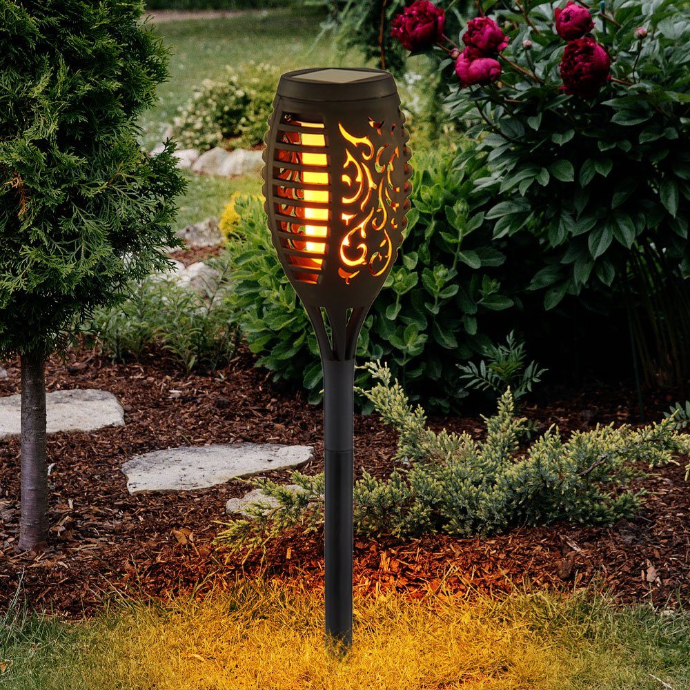 GLOBO LIGHTING LED Solarleuchte, LED-Leuchtmittel fest verbaut, Warmweiß, 6x LED Solar Fackel Außen Lampen Garten Weg Feuer Effekt