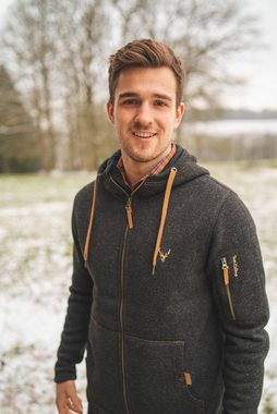 Tom Collins Strickfleecejacke Vazabi Herren Kapuzenjacke mit Hirsch-Stickerei auf der Brust