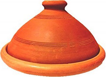 Marrakesch Orient & Mediterran Interior Dampfgartopf Tajine original aus Marokko, inklusive Kochbuch Vegetarischer Genuss aus Nordafrika, Tontopf zum Kochen Tuareg, handgetöpfert aus Marrakesch, unglasiert, frei von Schadstoffe, Lehm, Handarbeit