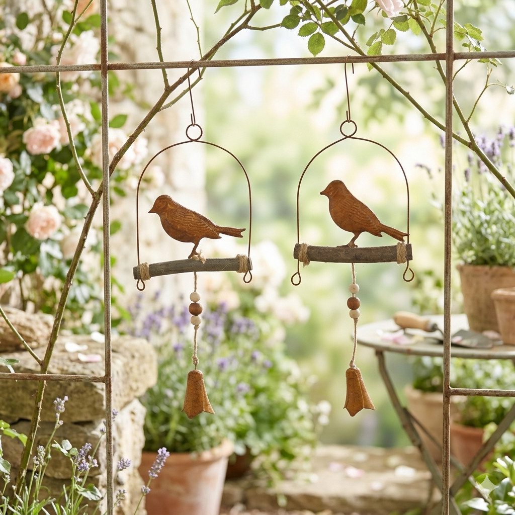 GerrysGardenAustria Dekohänger Hänger Vogel auf Ast 2er Set ca. 28 cm - Dekoration (2 St), Kunstvolle Metall- und Holzanhänger, wetterfest und dekorativ