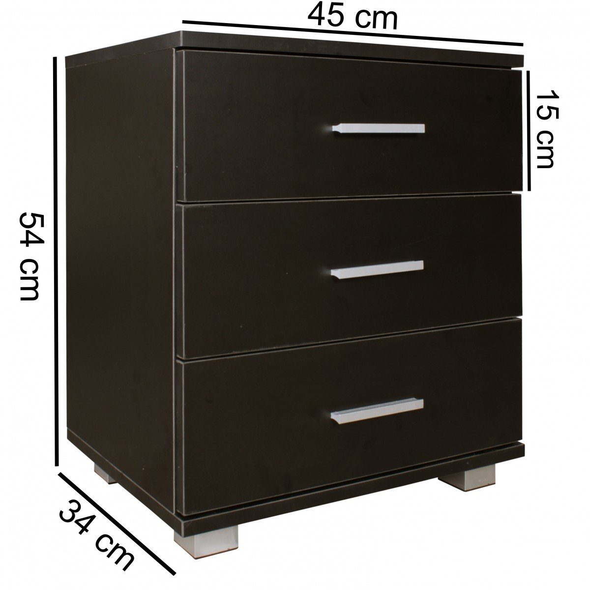 cm) 3 FINEBUY Schubladen Modern Nachtkommode Boxspringbett, Nachtschrank Schwarz (Nachttisch SuVa7064_1 45x54x34 Nachtkästchen mit