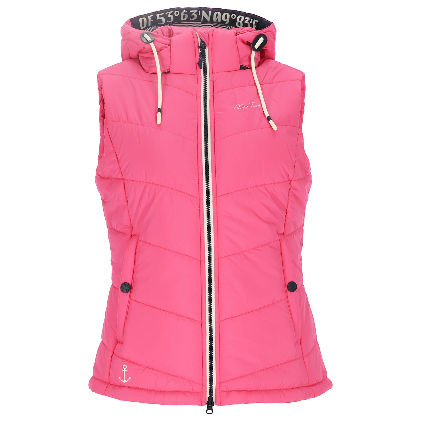 Dry Fashion Steppweste Rügen Damen Weste gesteppt Kapuze - Outdoor Damenweste Windabweisend Kapuze verstellbar & abnehmbar, 2-Wege-Reißverschluss, Seitentaschen