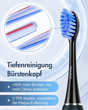 7MAGIC Aufsteckbürsten Ersatzbürsten Kompatibel mit 7MAGIC D26 Elektrischen Zahnbürste, Ersatzbürsten für Schallzahnbürste, Zahnbürstenköpfe Schwarz, Arbeitet mit Precision Clean, 3D Whitening, Sensitive Clean, U-förmige Borsten, Standardgröße, PEDEX-Bürstenkopf