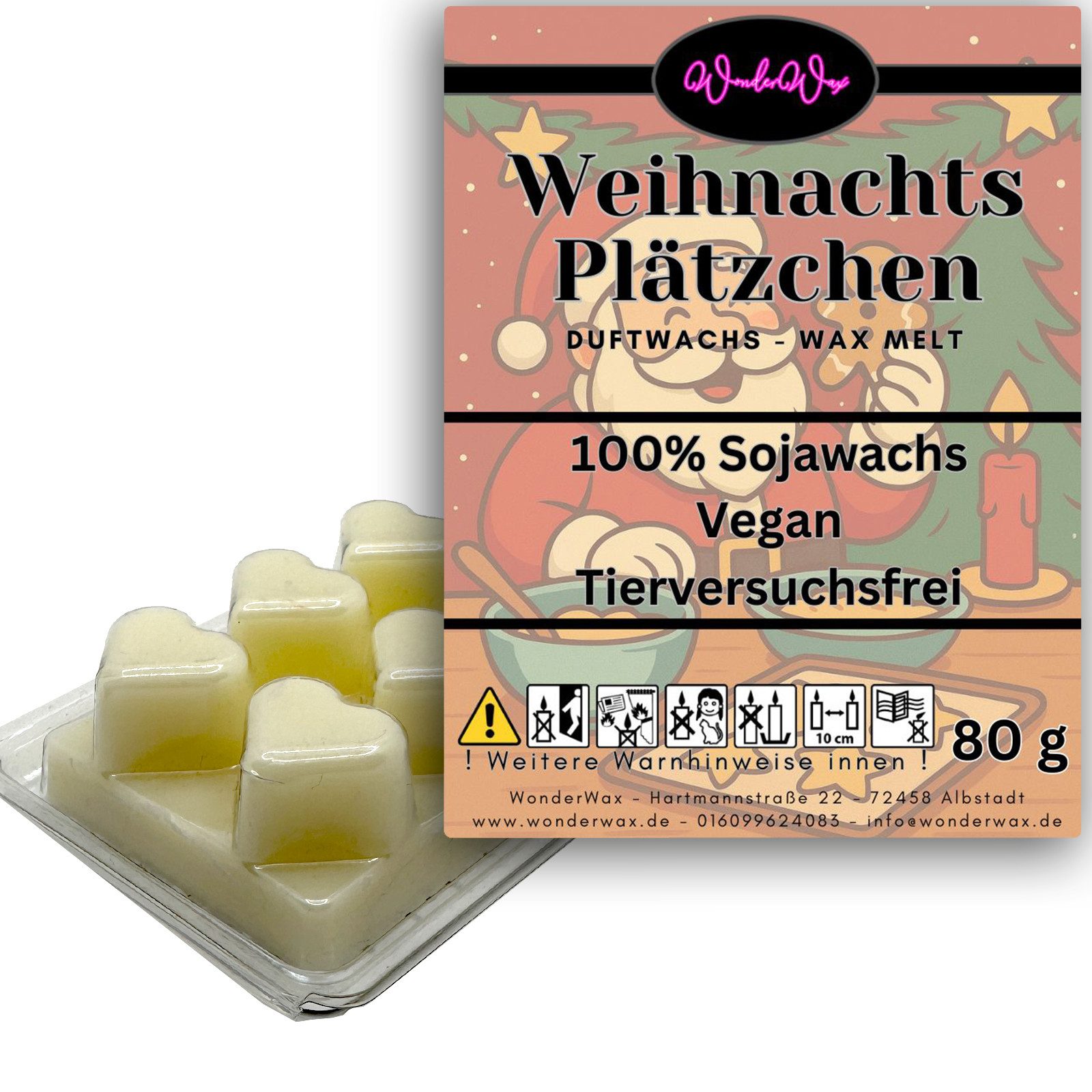 WonderWax Duftwachs WonderWax® Duftwachs Weihnachten 6 Herzen (Weihnachtsplätzchen), Duftrichtung: Weihnachtspudding