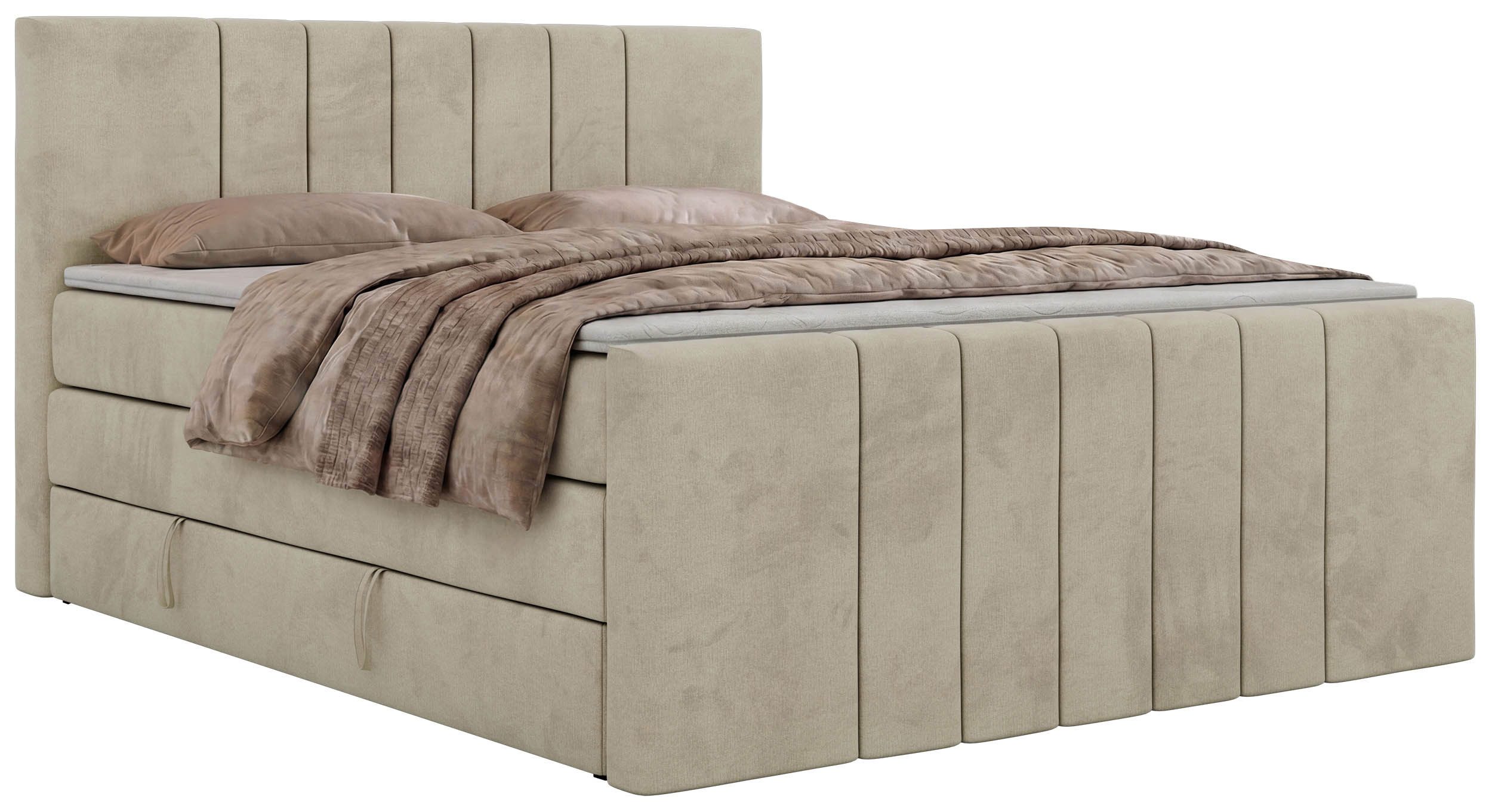 MKS MÖBEL Boxspringbett INERO KING DUO (Packung, Topper T25/ Visco, hohe Kopfteil, Matratzen H3/H4), Doppelbett mit Bettkästen, inkl. Matratzen und Topper, Gasdruckfedern