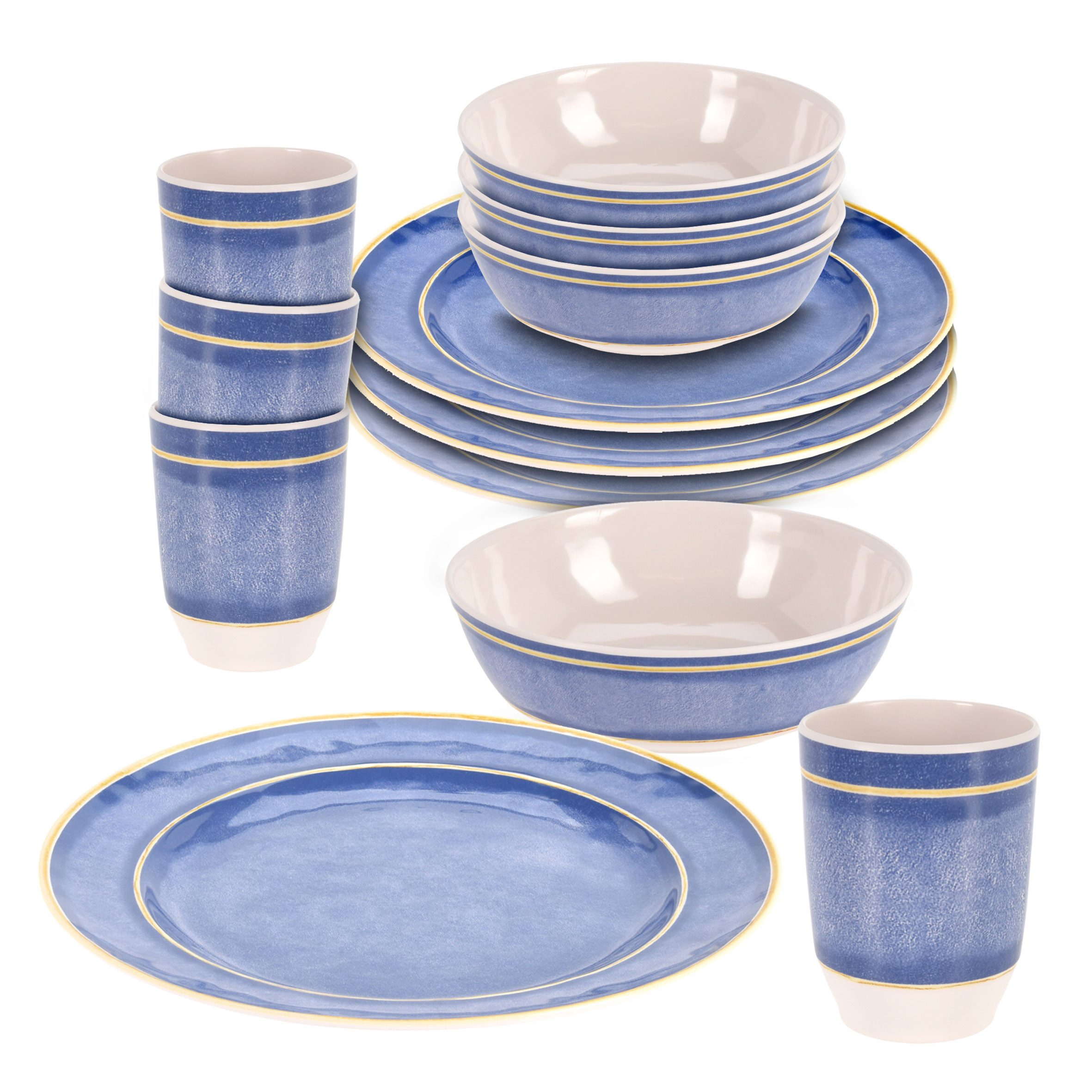 Geschirr-Set Melamin Campinggeschirr Service blau - 12-teilig