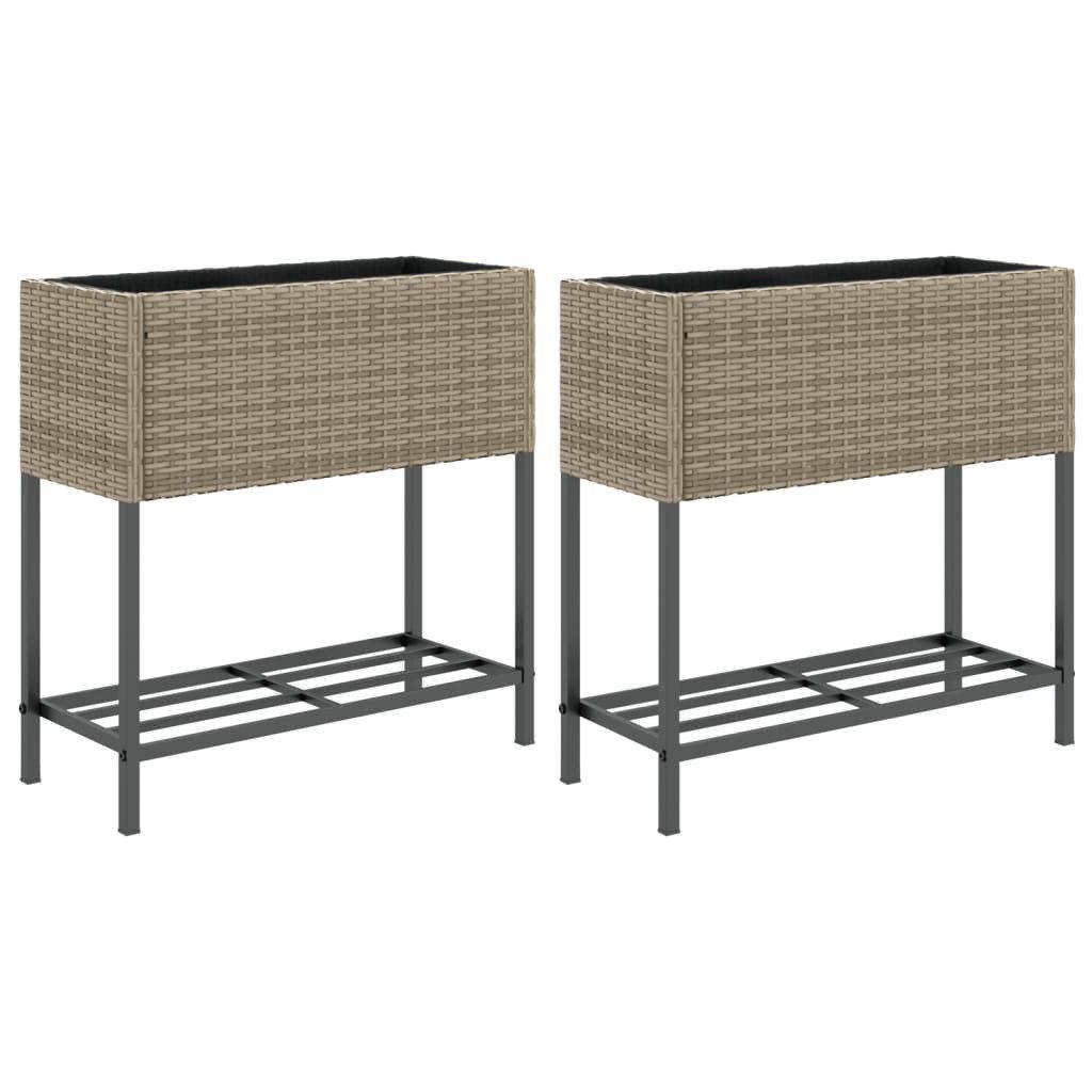 vidaXL Hochbeet Hochbeete mit Ablage 2 Stk. Grau 70x28x70 cm Poly Rattan (2 St)