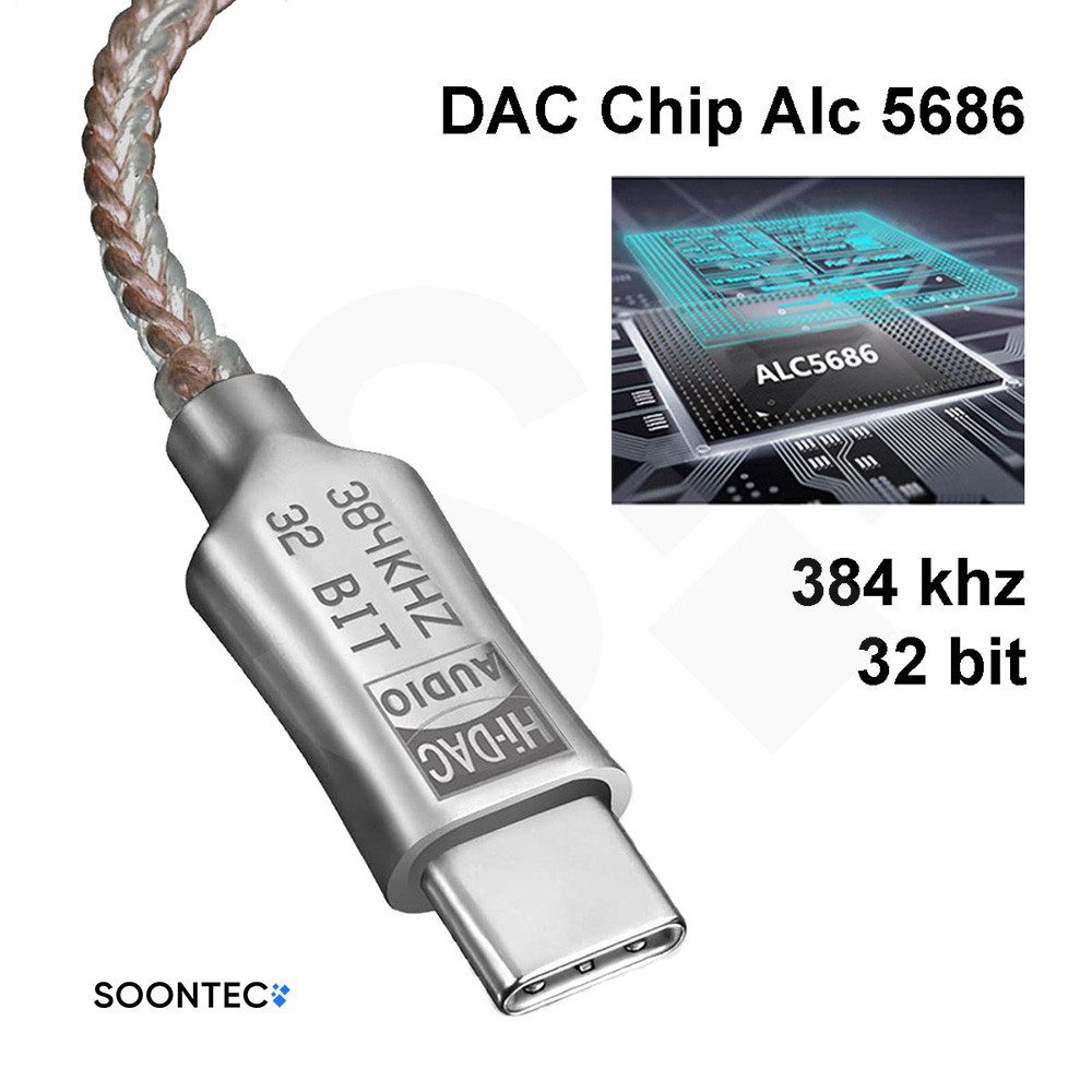 SOONTEC Hi DAC 16-32Ω 125dB PCM 32b/384kHz Digital Decoder ALC5686 USB-C Kopfhörerverstärker (Sehr Klare Klangqualität mit reduzierten Hintergrundgeräuschen)