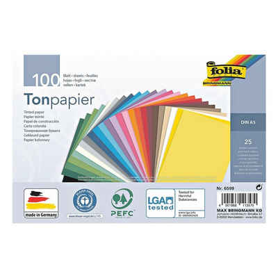 Folia Bastelkartonpapier, Tonpapier in 25 Farben, Format A5, 130g/m², 100 Blatt