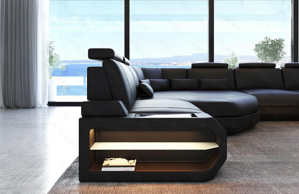 Sofa Dreams Wohnlandschaft Sofa Leder Asti U Mini, Couch, kleines U Form Ledersofa mit LED, Designersofa