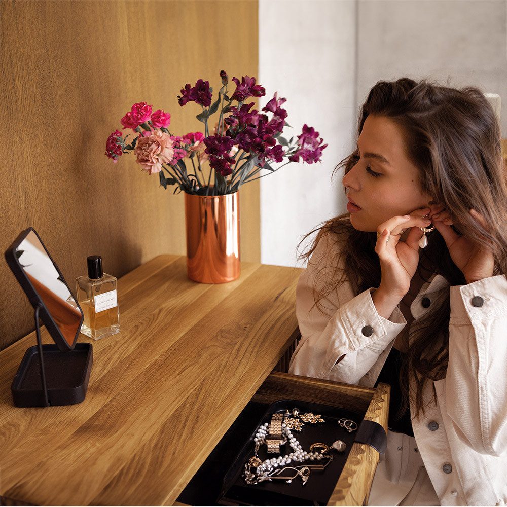 Lomadox Schminktisch KABALA-165, mit Spiegel, gerillte Front, Eiche massiv geölt