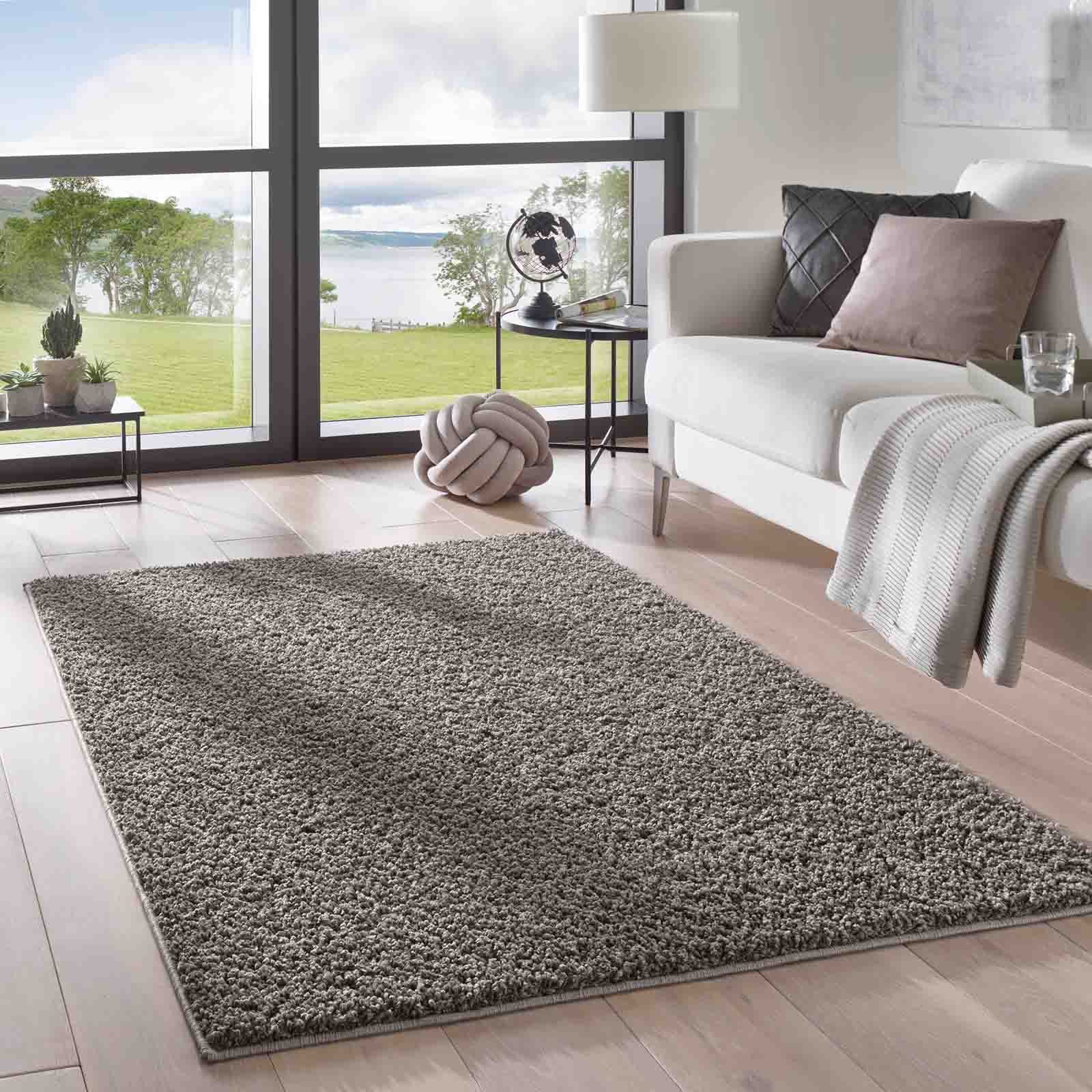 Langflor-Teppich Langflorteppich Sole 100% Polypropylen, TaraCarpet, rund, Höhe: 30 mm, Hochflor Shaggy d.grau waschbar Wohnzimmer Schlafzimmer Bad 090x090 cm