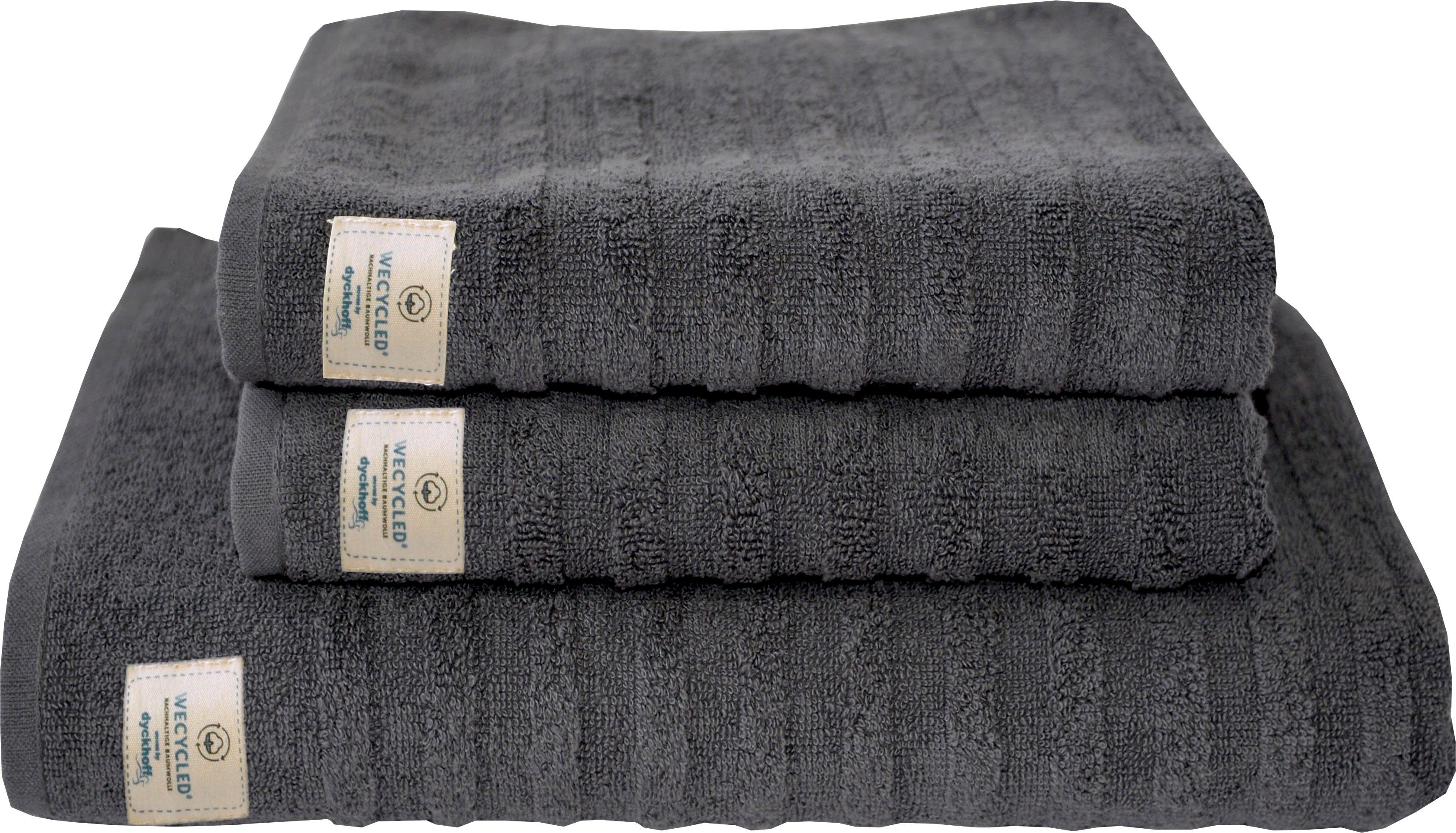 Dyckhoff Handtuch Set anthrazit aus zertifizierter Bio-Baumwolle Wecycled, Walkfrottier, (3-tlg)