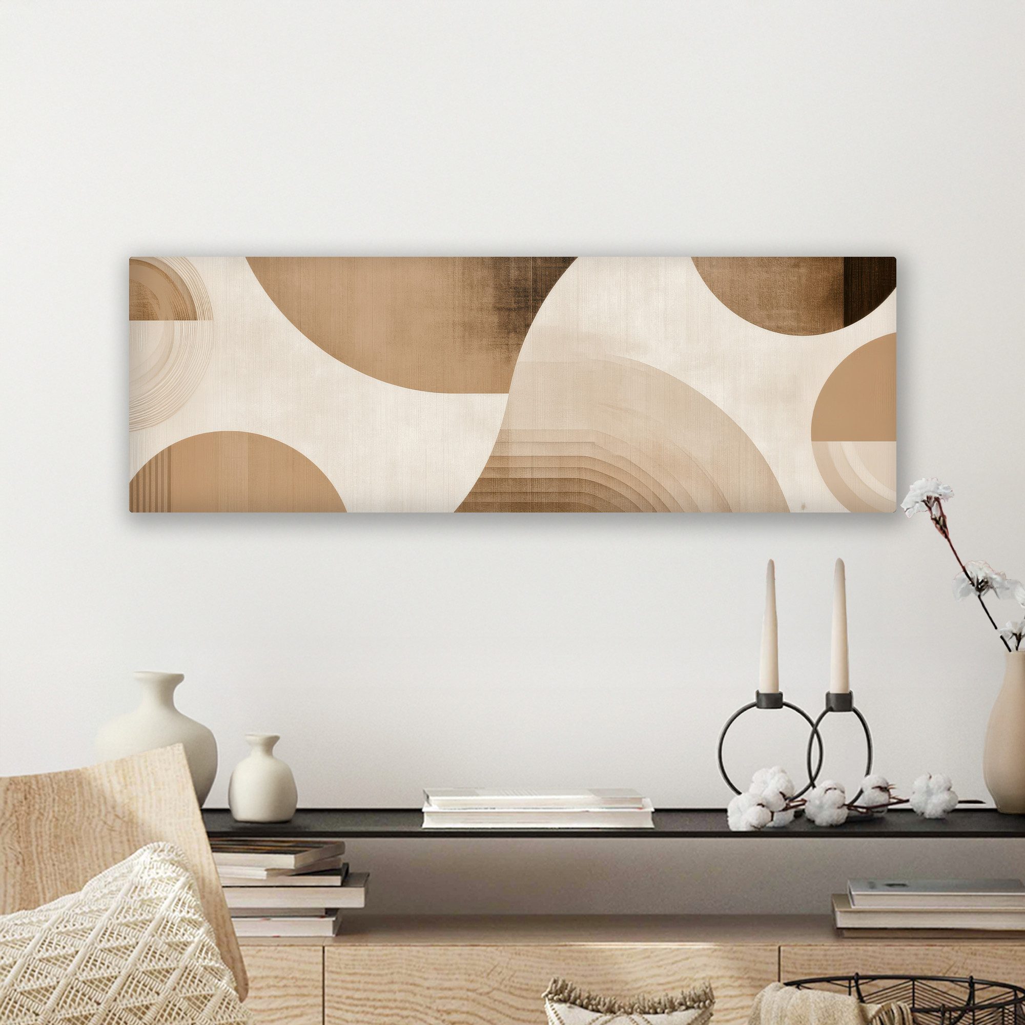 OneMillionCanvasses® Leinwandbild Panorama Retro - Geometrische Schichten - Erdtöne, Fotodruck (1 St), Wandbild, Deko Schlafzimmer Wohnzimmer Flur 60x20 cm