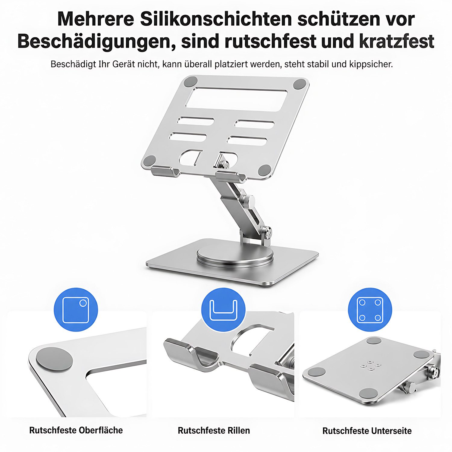 Refined Living Tablet-Ständer Tablet Halterung für Tisch 360° Drehbare höhenverstellbar Faltbarer, (Verstellbarer Aluminium Desktop-Ständer Tablet und Handy Ständer, 1-tlg., Kompatibel mit 3-14" iPads, Tragbaren Monitoren, Kindle und Viel Mehr, Organizer, Stabil Schreibtisch Büro Zubehör Gadgets Bürogeschenke)