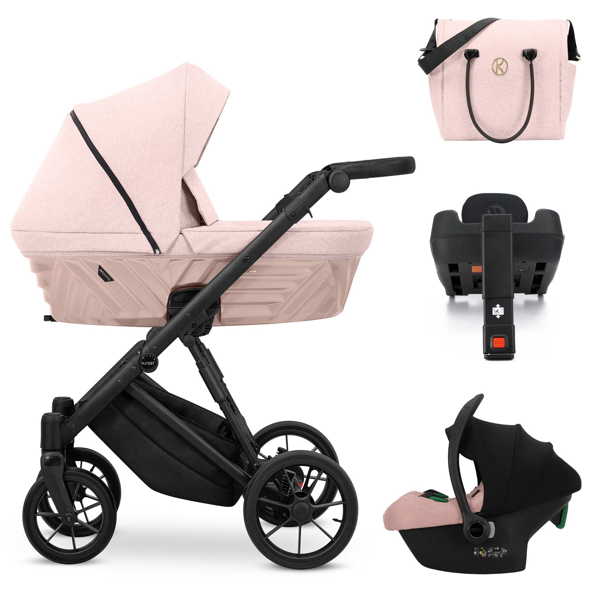 Kombi-Kinderwagen Invento 5 in 1 inkl. Sportsitz, Autositz und Iso Base in 9 Farben