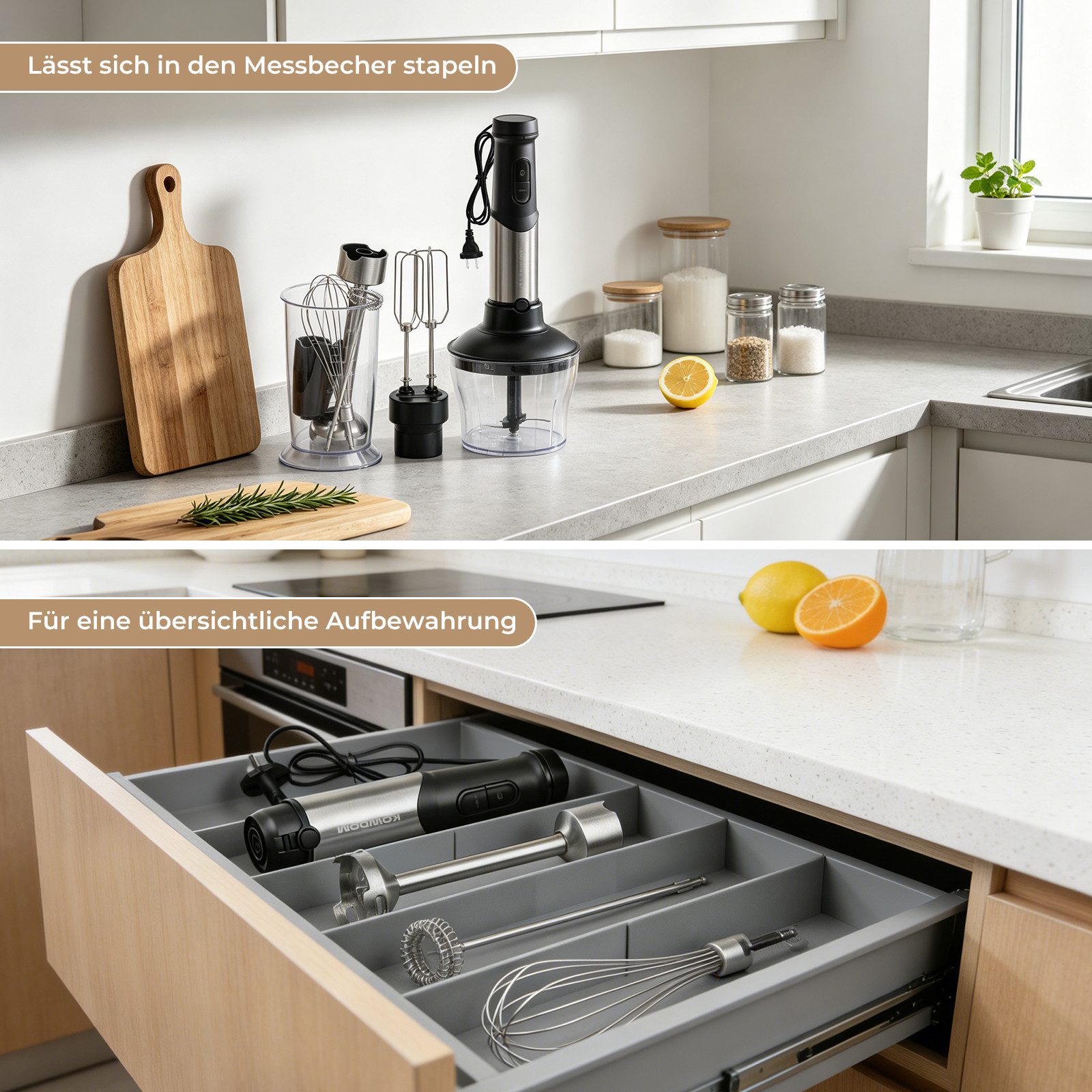 kowdom Stabmixer 1200W Stabmixer 6in1 mit Zerkleinerer & Milchaufschäumer, Pürierstab, 1200 W, Hochleistungsfähig, Multifunktional, Einfach zu reinigen, Platzsp – Bild 4 von 5