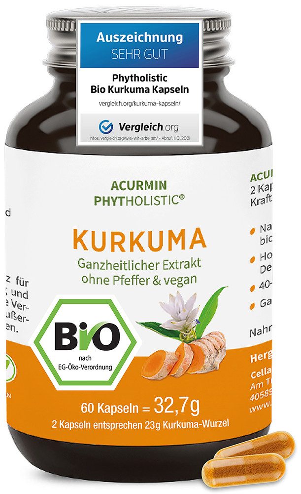 Cellavent Healthcare Stärkste Bio Kurkuma Kapseln ohne Pfeffer - Acurmin Phytholistic Kapseln