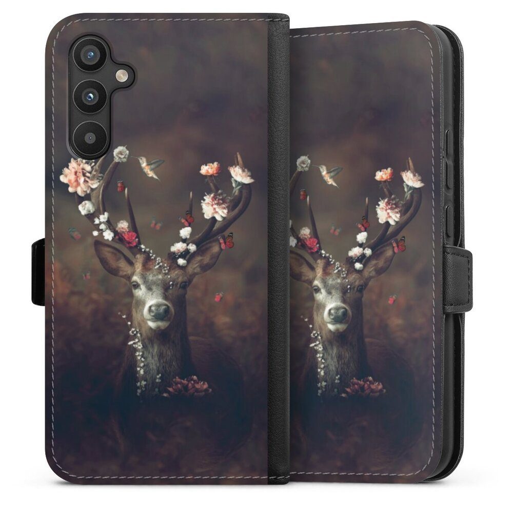 DeinDesign Handyhülle Rehe Rentier Blumen Fauna Flora Deer, Samsung Galaxy A34 5G Hülle Handy Flip Case Wallet Cover