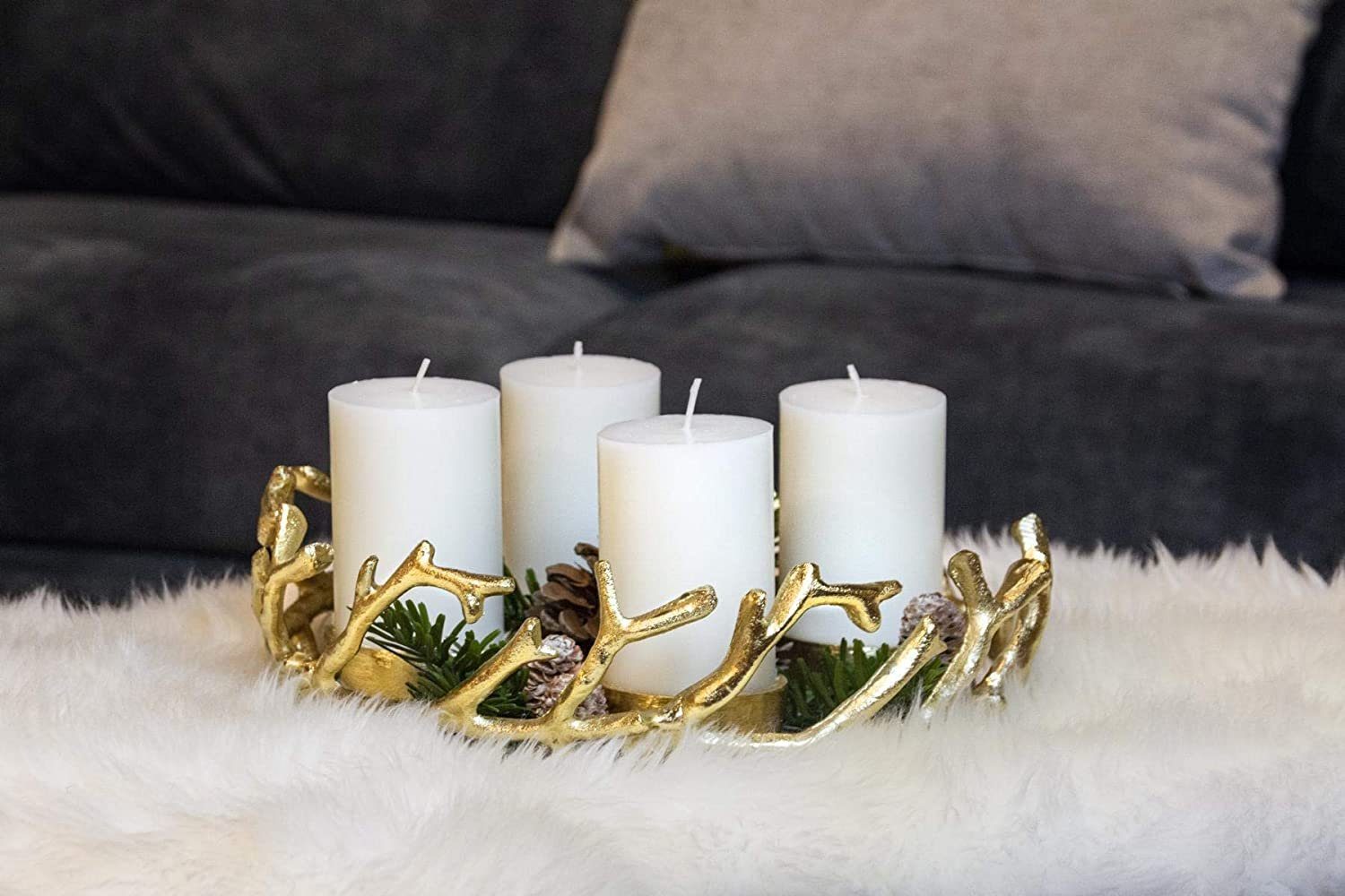 EDZARD Adventskranz 4 (30 für Kerzen cm) Porus, mit Adventsleuchter Gold-Optik, 6 als Tischdeko á Weihnachtsdeko als für vernickelt Ø Kerzenkranz cm, Stumpenkerzen, Kerzenhalter