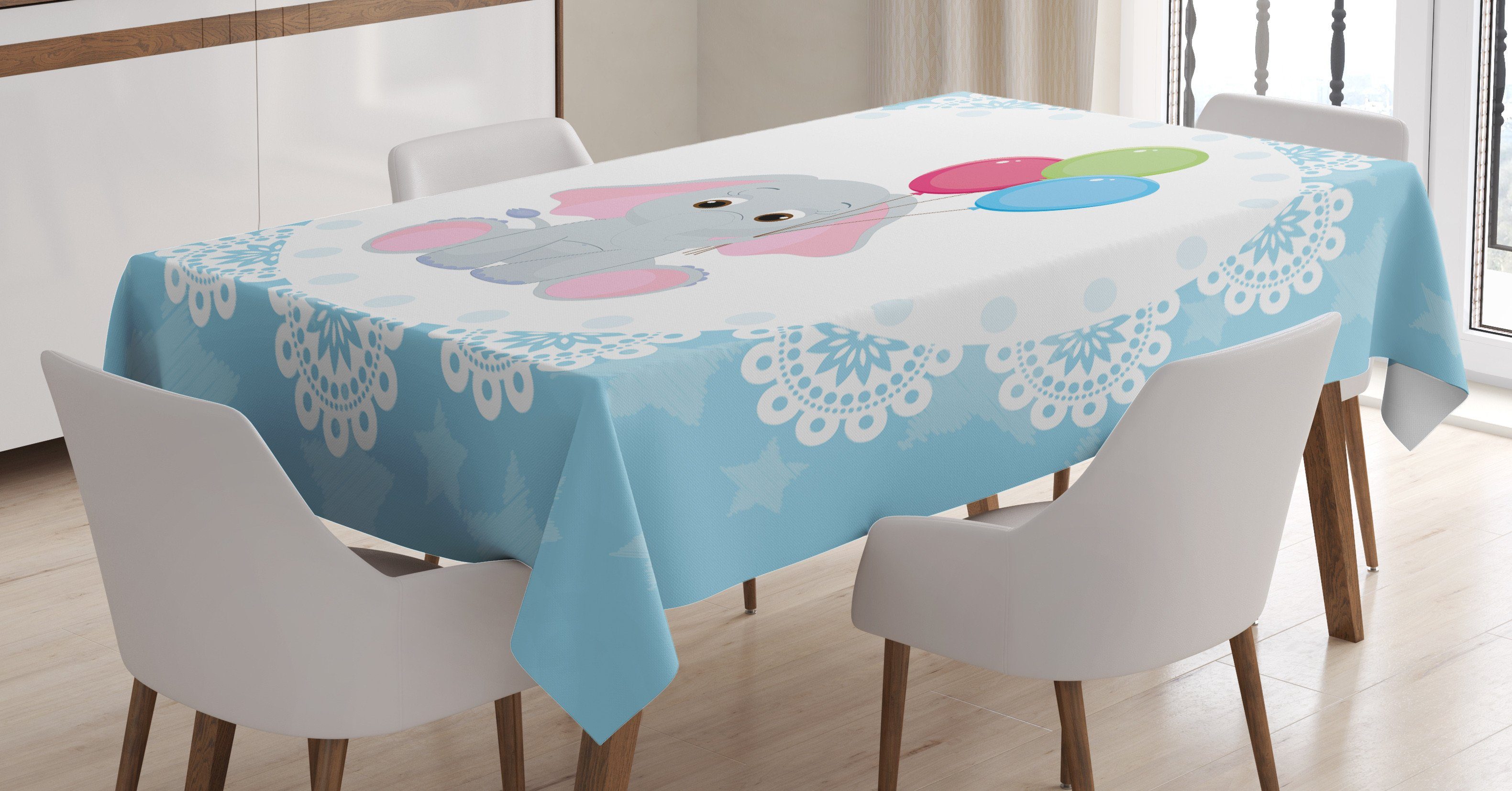 Luftballons Abakuhaus Tischdecke Klare Farbfest geeignet Nursery Sterne Elephant Farben, den Außen Bereich Waschbar Für