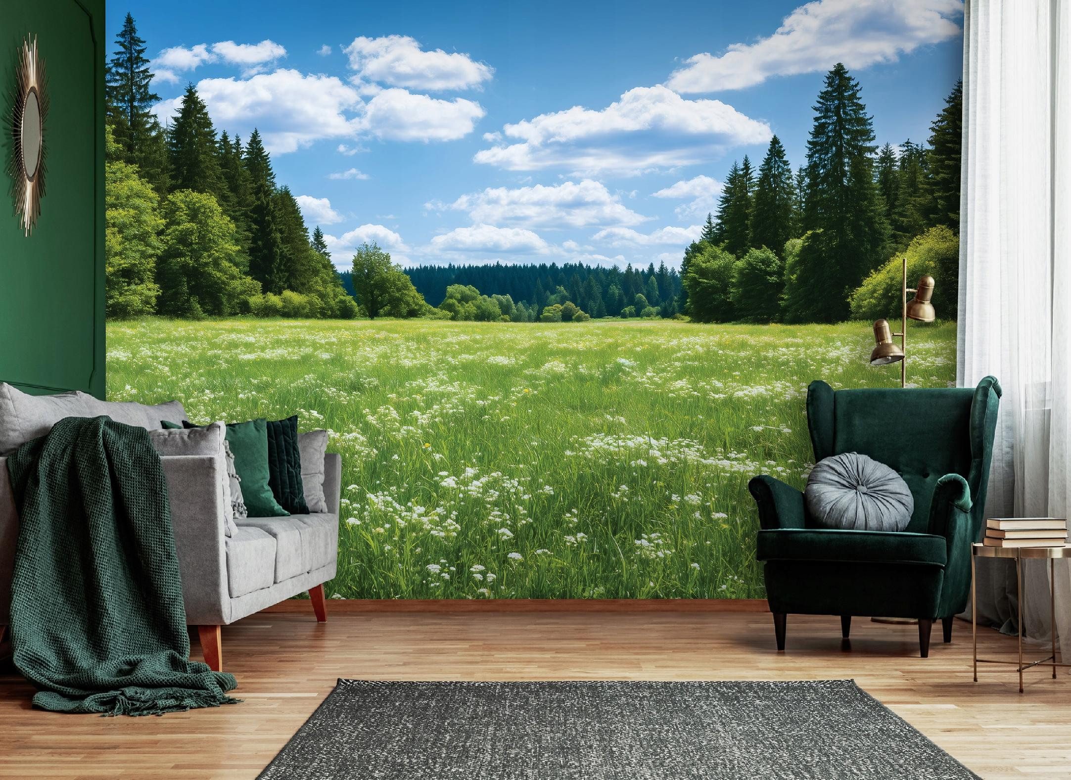 Wallarena Fototapete Wiese naturnah reißfest Schlafzimmer Wohnzimmer 350x250 cm, glatt, 150 x 105 cm