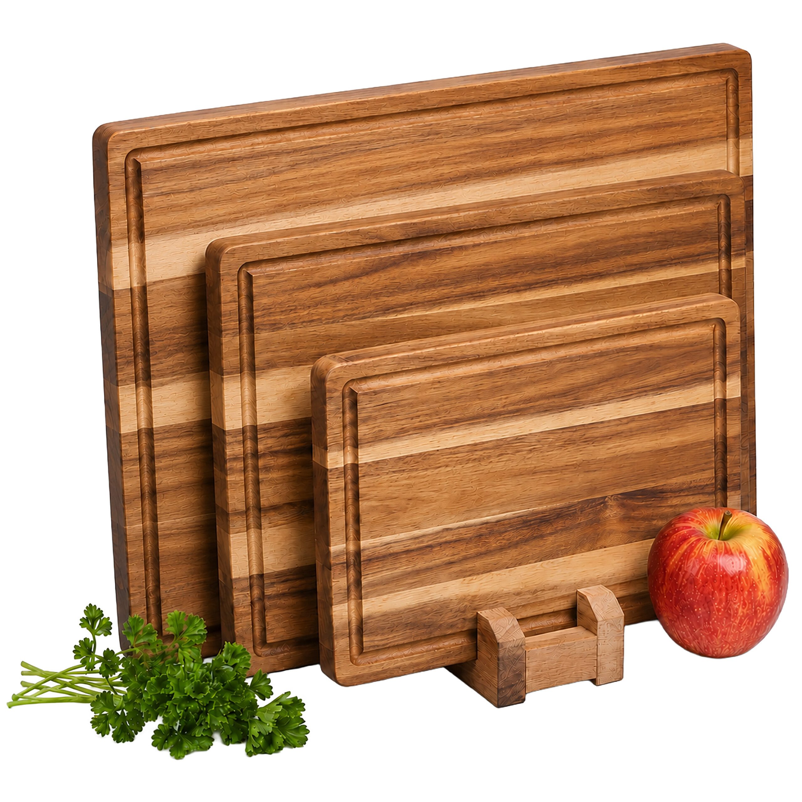 relaxdays Schneidebrett mit Ständer 3er Set, Holz, (3-St)