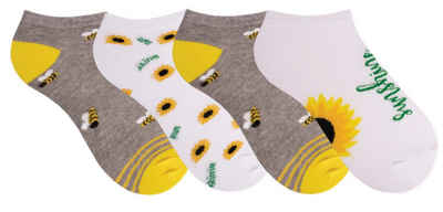 Mein Style Sneakersocken Sneaker Socken Mein Style Sonnenblume Biene (4-Paar)