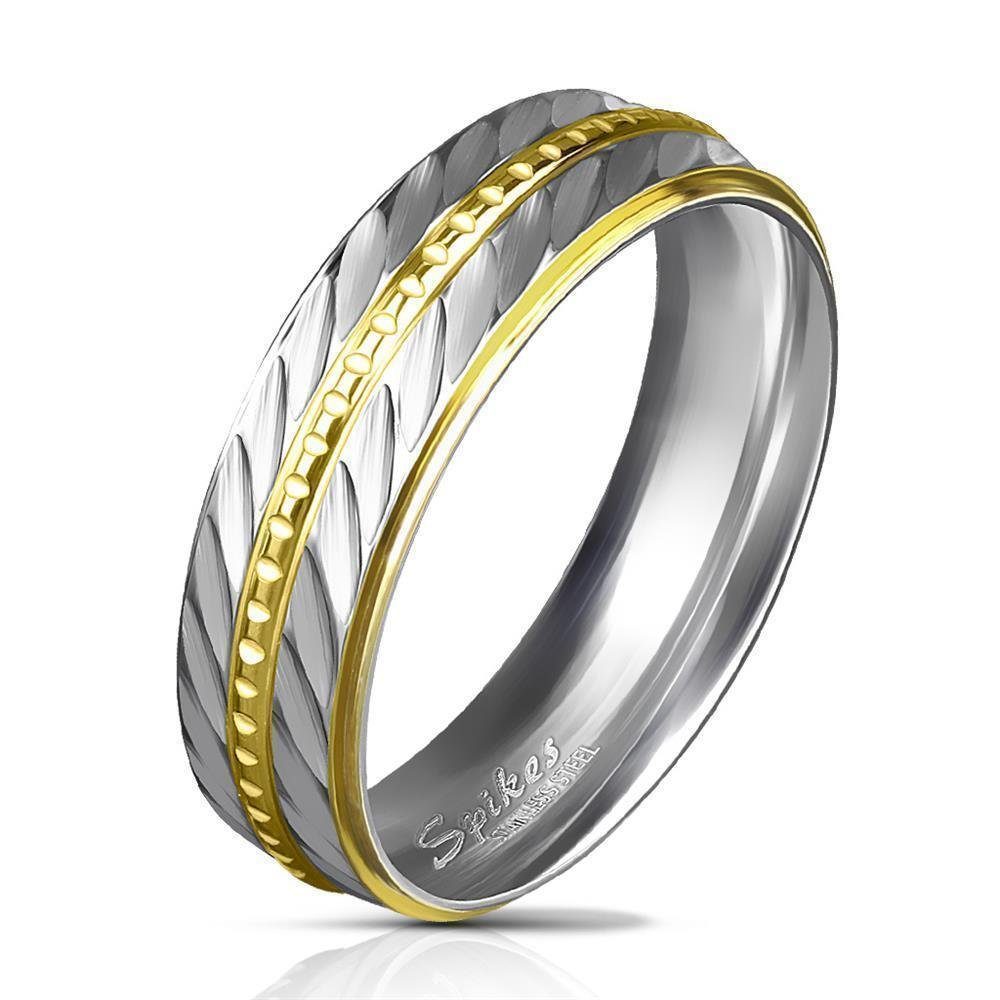 BUNGSA Fingerring 57 (18.1) Edelstahlring Diagonalschliff silber-gold Frauen & Männer (Ring, 1-tlg), Damen Herren