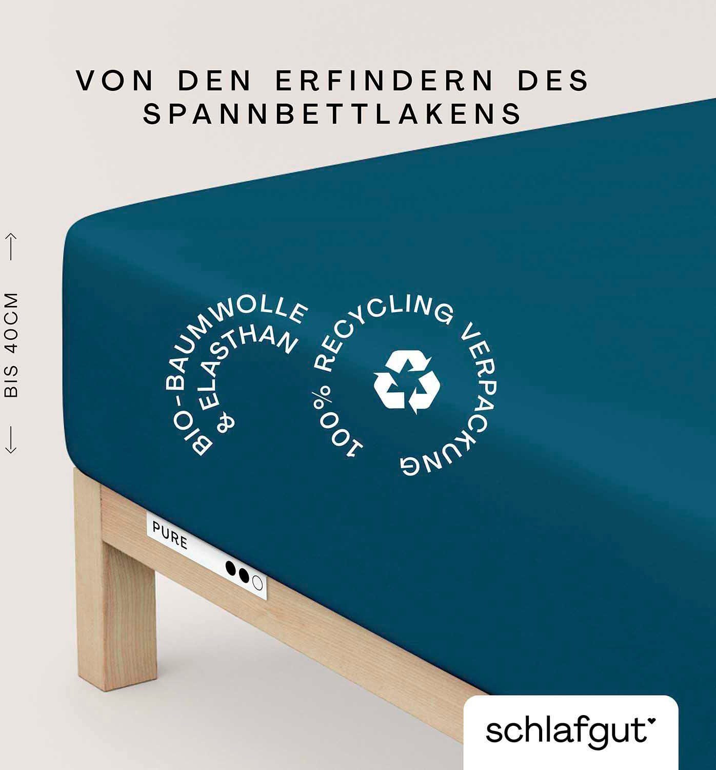 Schlafgut Spannbettlaken PURE BOXSPRING Bio-Baumwolle mit Elasthan, 170 g/m², Bettlaken, Jersey-Elasthan, Gummizug: rundum, (1 Stück), PREMIUM Boxspringbett Laken bis 40 cm Höhe, dehnbar blickdicht, straff