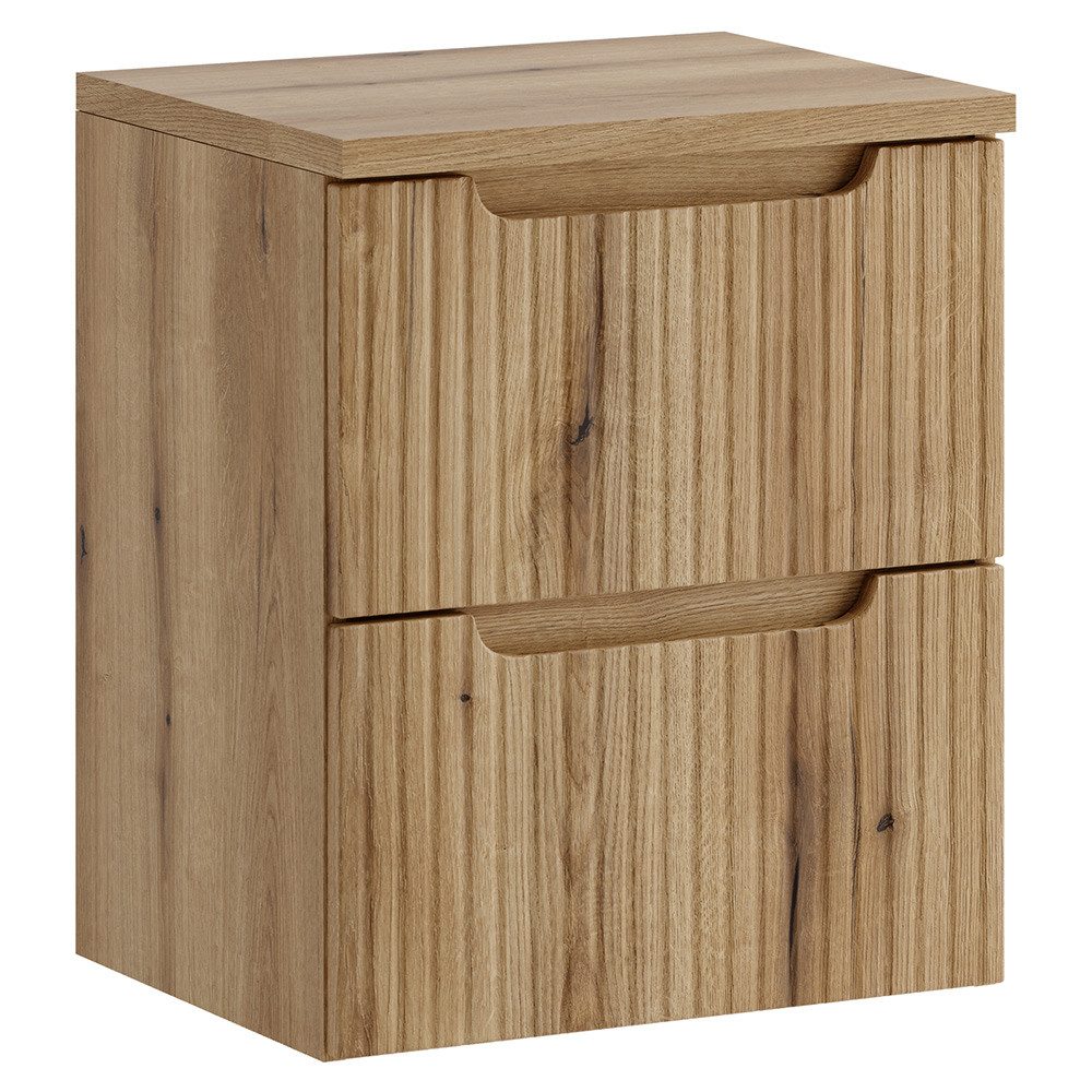 Lomadox Waschbeckenschrank NEWPORT-56-EVOKE 50 cm breit in Eiche, gerillte Front, 2 Schubladen