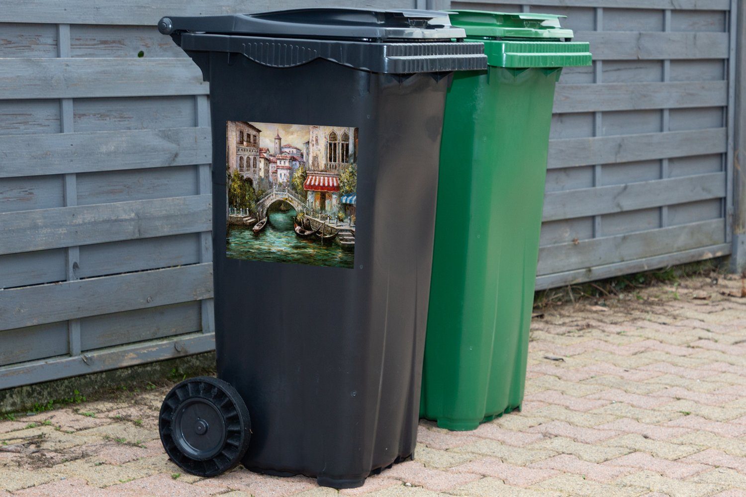 Wasser Mülltonne, - Mülleimer-aufkleber, Graben - Gemälde Abfalbehälter - Sticker, Italien (1 Container, Öl Wandsticker MuchoWow - St),