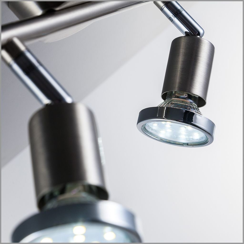 3W Schwenkbar LED 250lm GU10 2 Warmweiß, Deckenleuchte x matt Inkl. LED wechselbar, 30-02-02-S, Deckenlampe B.K.Licht nickel