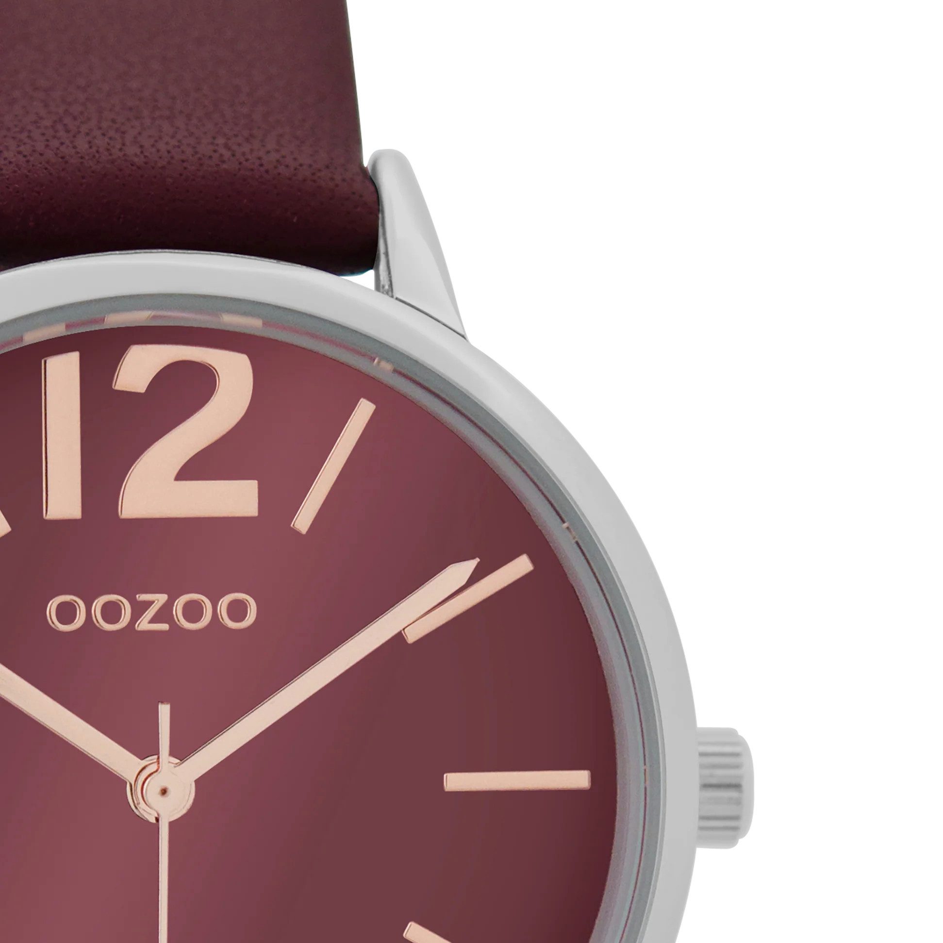 OOZOO Quarzuhr Damenuhr C9226 – Silberfarbenes Gehäuse, 36 mm, Bordeaux Led günstig online kaufen