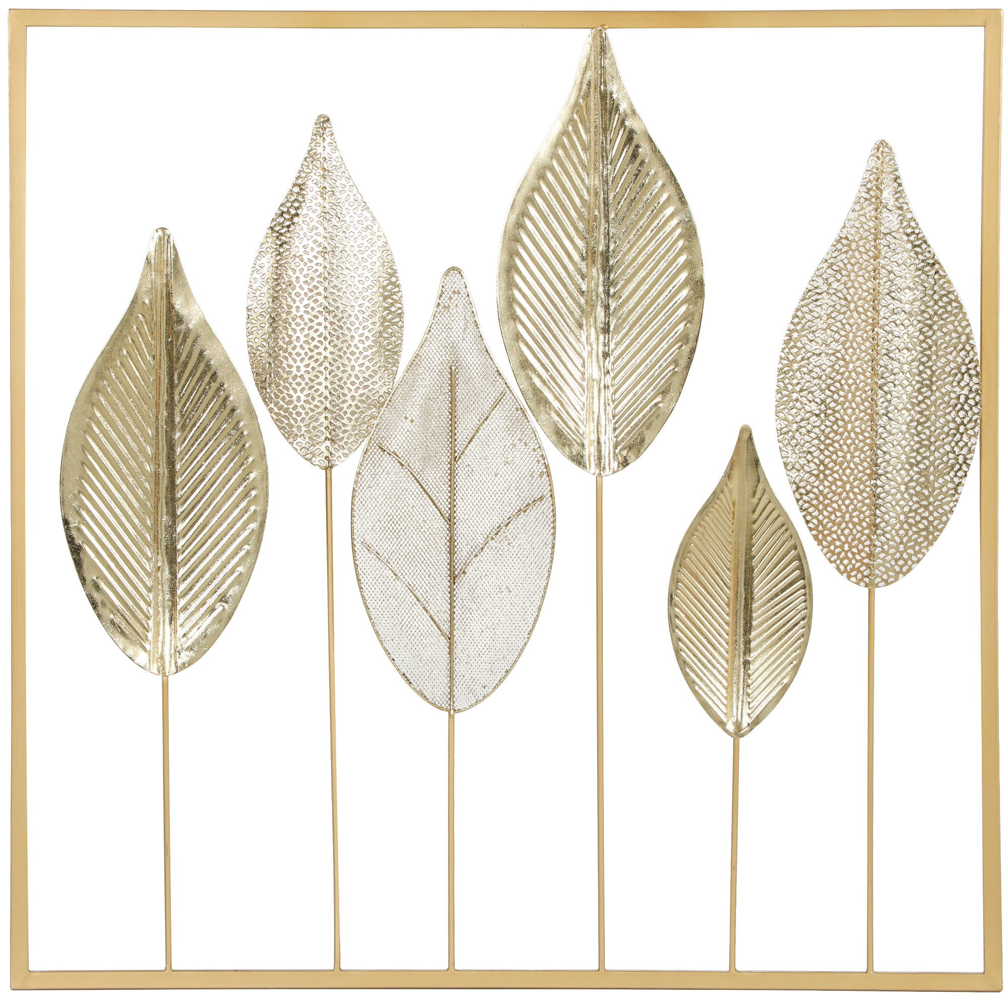 HOMCOM Wandbild 3D Metallbild mit einzigartigem Design für Schlafzimmer Gold, Blatt (Wanddeko, 1 St), Luxuriöses Blattdesign